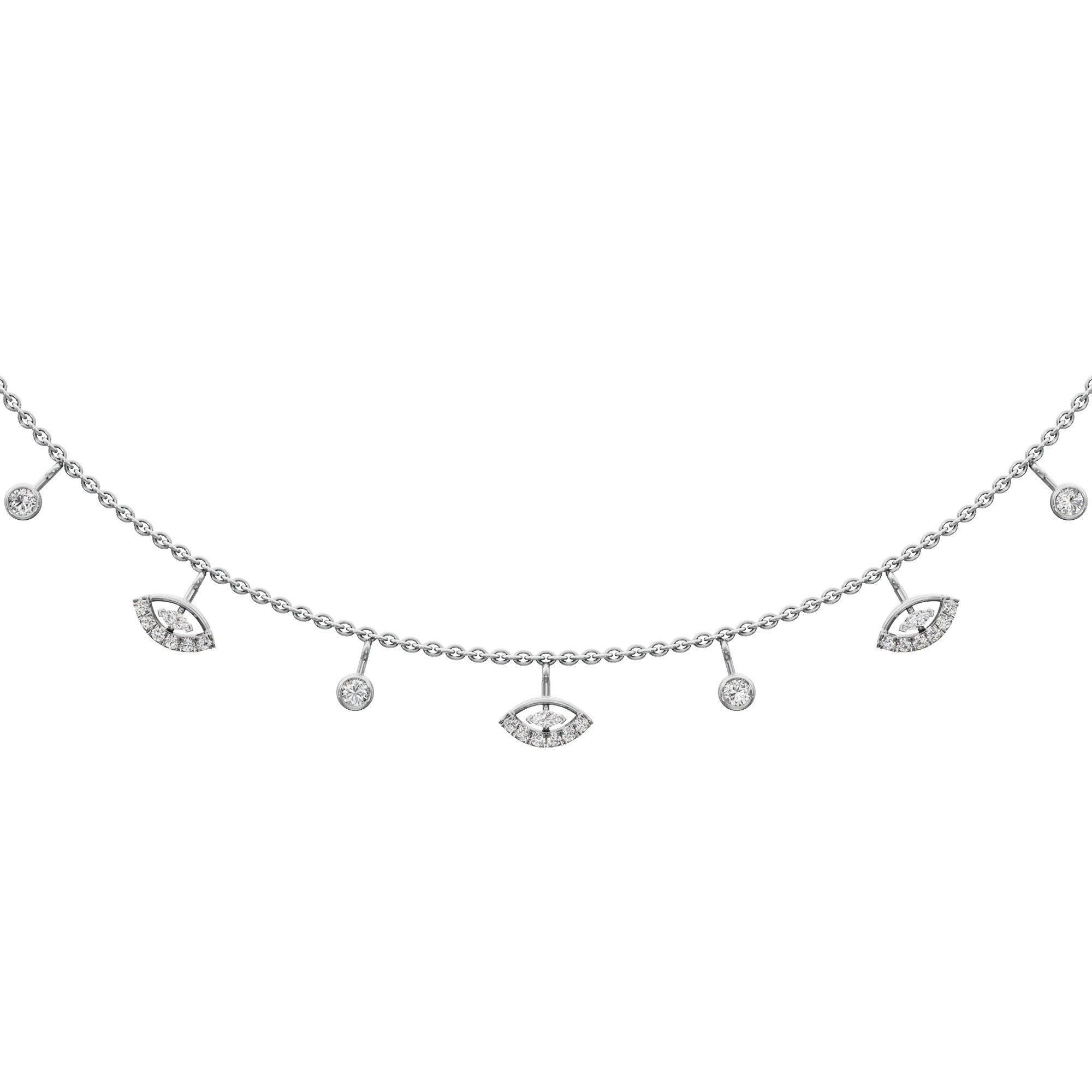 Petal Marquise Lariat Diamond Necklace in 14KT White Gold (Diamond Quality:FG-VVS VS)