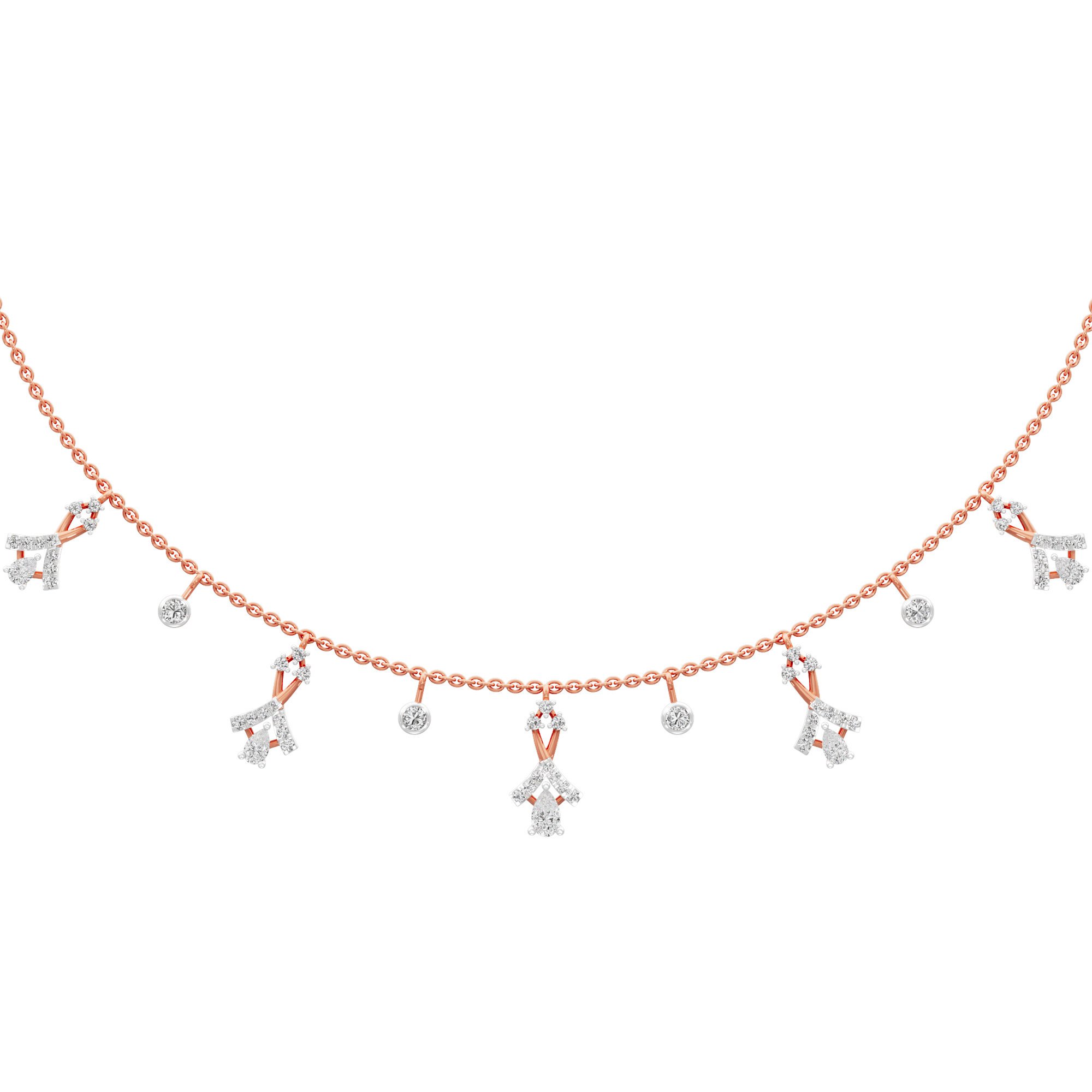 Floral Arrow Lariat Diamond Necklace in 14KT Rose Gold (Diamond Quality:FG-VVS VS)