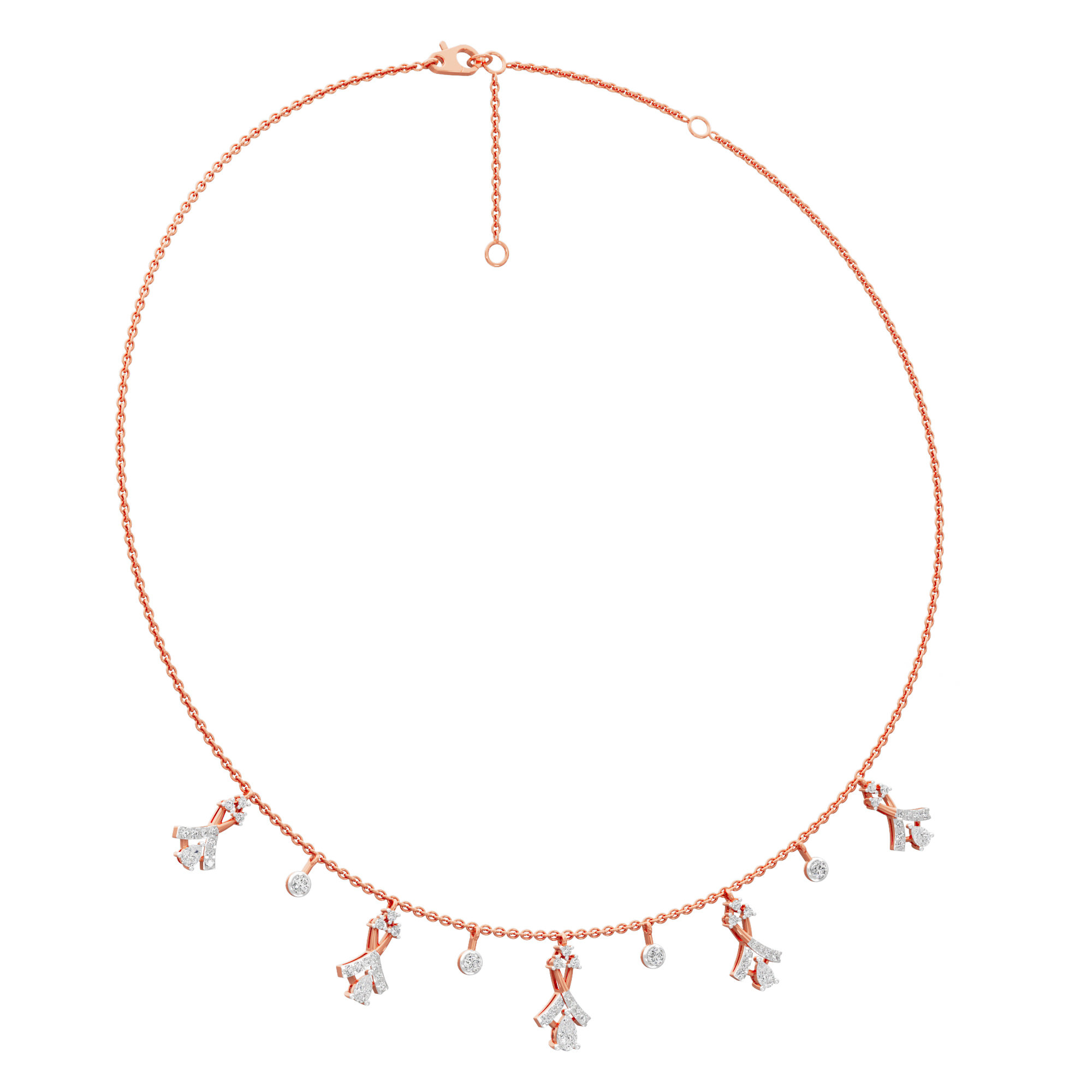 Floral Arrow Lariat Diamond Necklace in 14KT Rose Gold (Diamond Quality:FG-VVS VS)