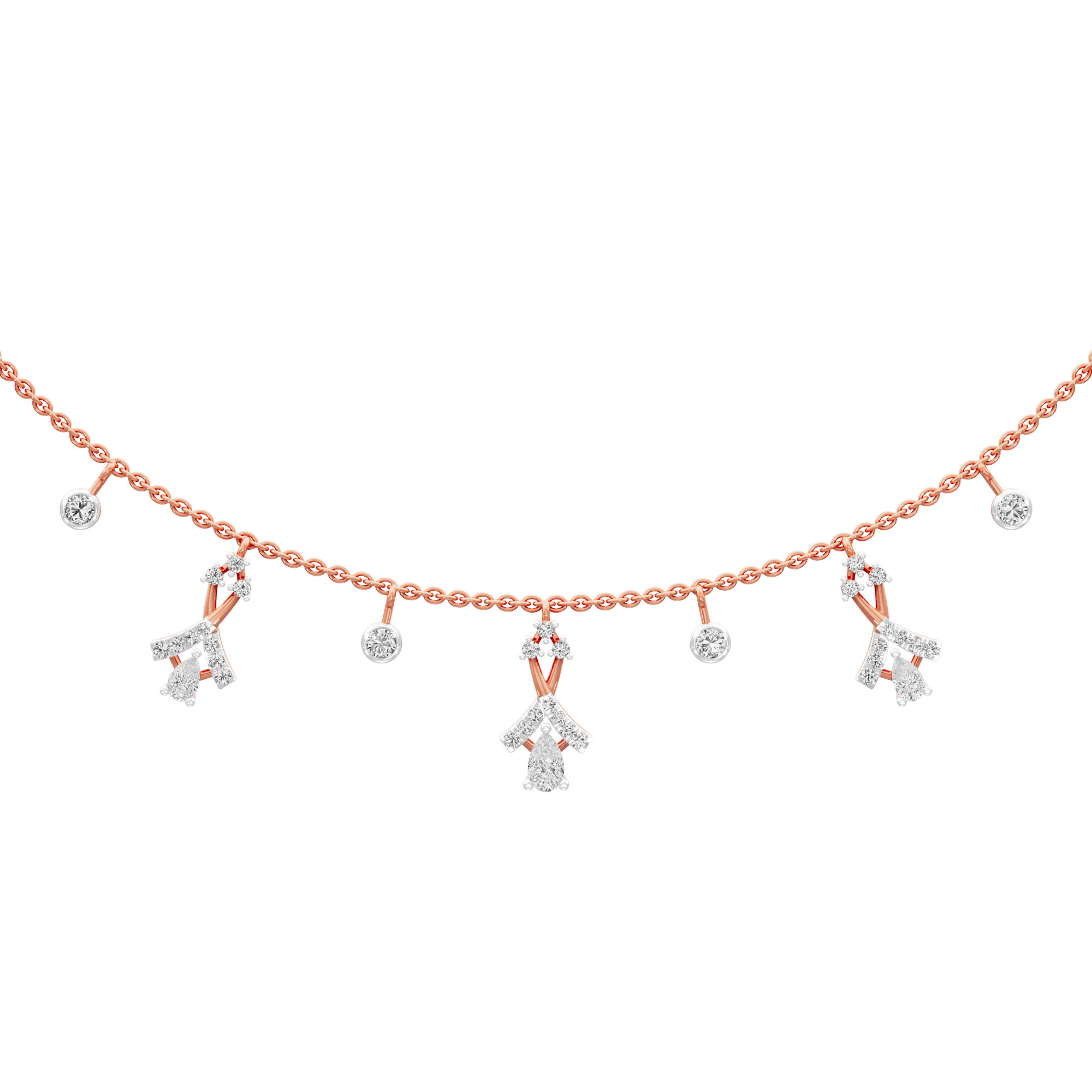 Floral Arrow Lariat Diamond Necklace in 14KT Rose Gold (Diamond Quality:FG-VVS VS)