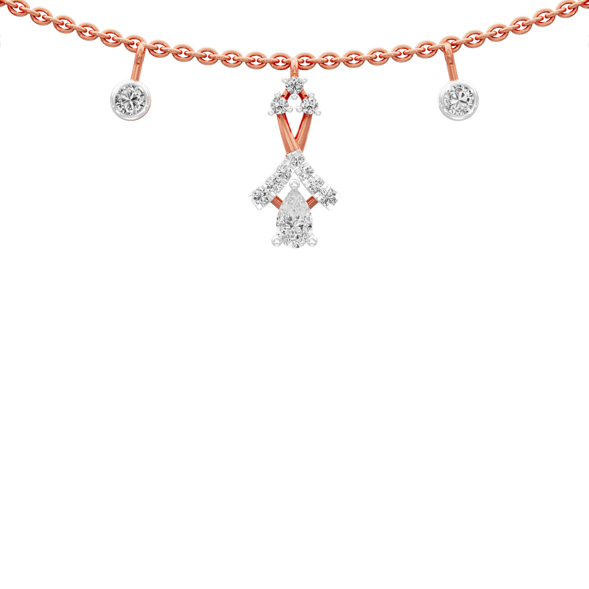 Floral Arrow Lariat Diamond Necklace in 14KT Rose Gold (Diamond Quality:FG-VVS VS)