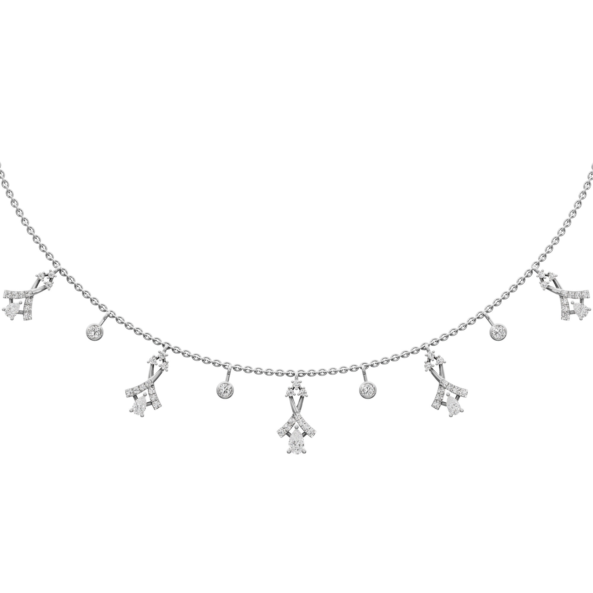 Floral Arrow Lariat Diamond Necklace in 14KT White Gold (Diamond Quality:FG-VVS VS)