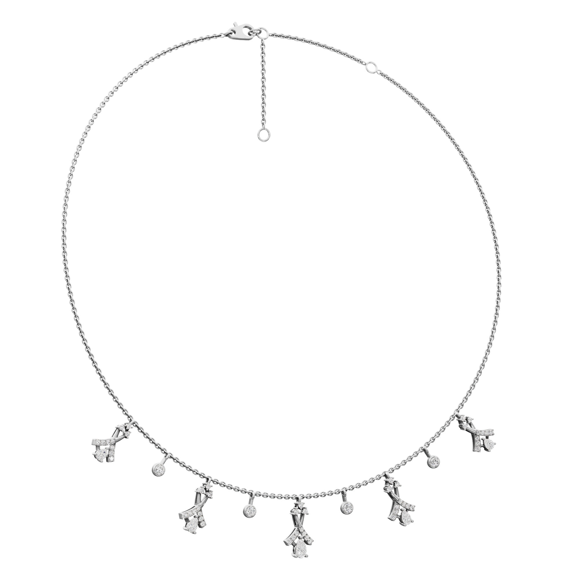 Floral Arrow Lariat Diamond Necklace in 14KT White Gold (Diamond Quality:FG-VVS VS)