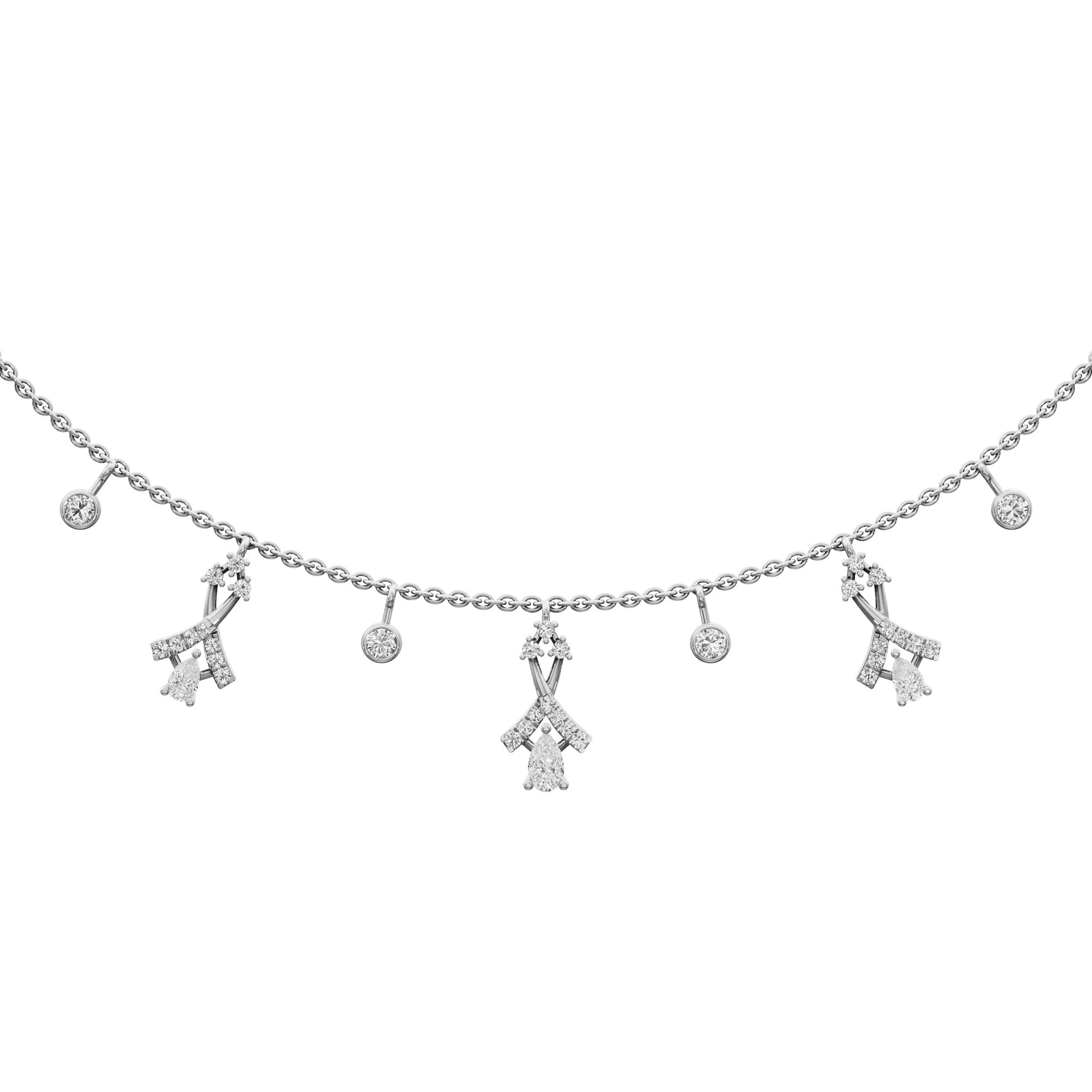Floral Arrow Lariat Diamond Necklace in 14KT White Gold (Diamond Quality:FG-VVS VS)