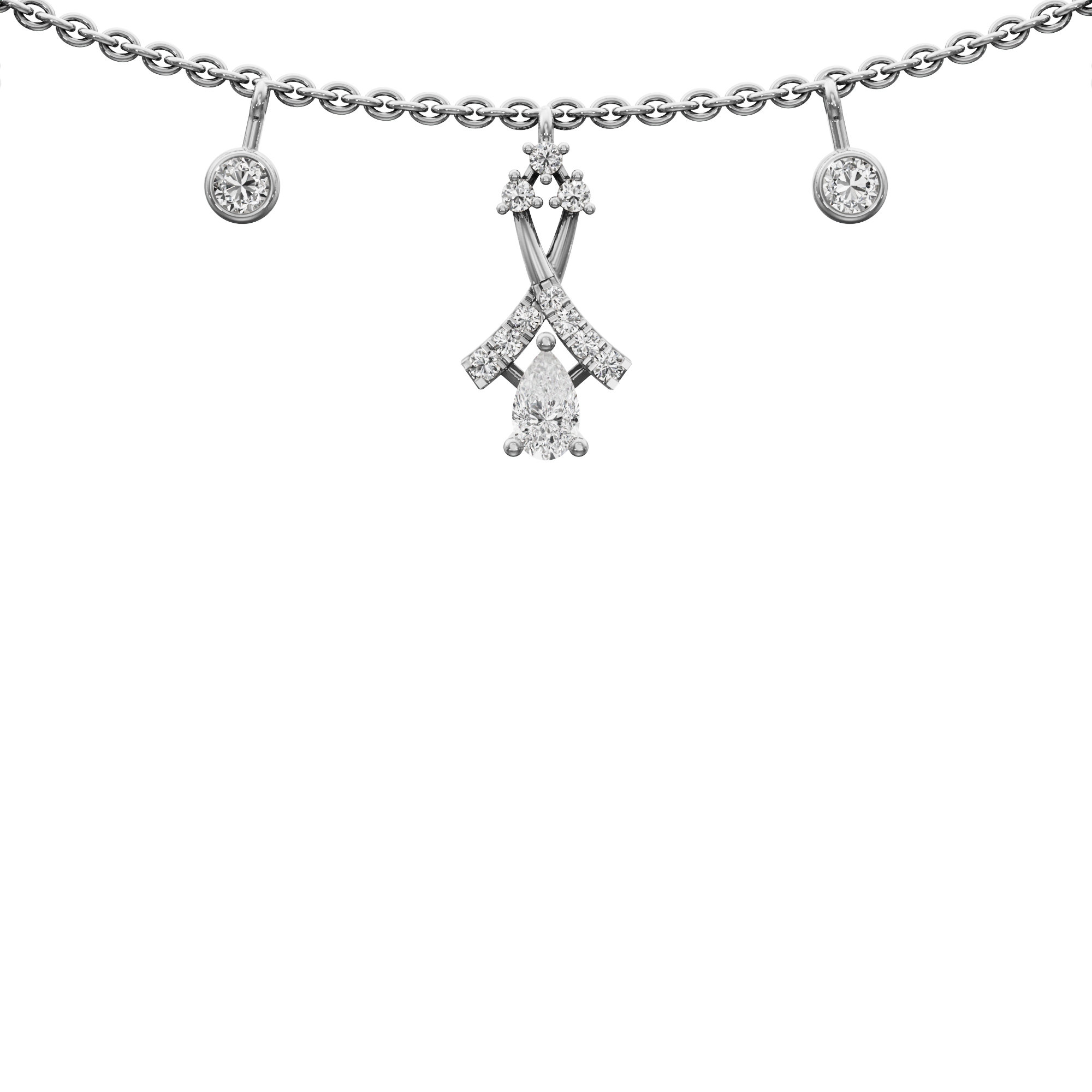 Floral Arrow Lariat Diamond Necklace in 14KT White Gold (Diamond Quality:FG-VVS VS)
