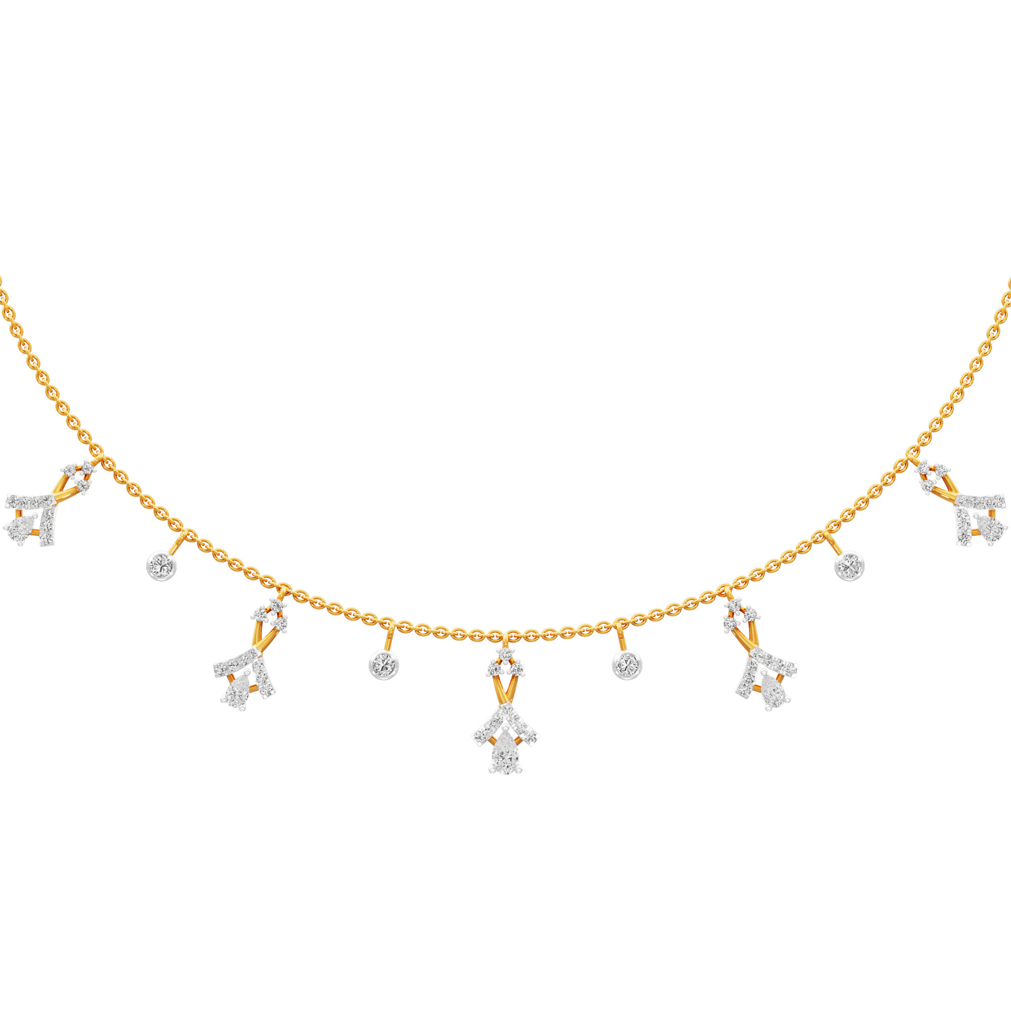 Floral Arrow Lariat Diamond Necklace in 14KT Yellow Gold (Diamond Quality:FG-VVS VS)