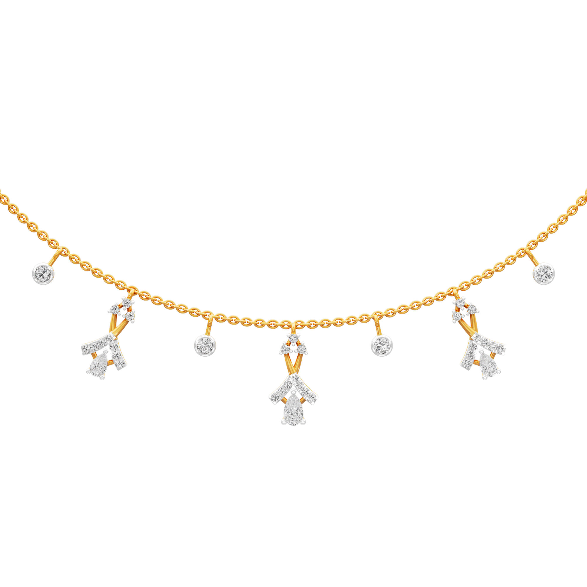 Floral Arrow Lariat Diamond Necklace in 14KT Yellow Gold (Diamond Quality:FG-VVS VS)