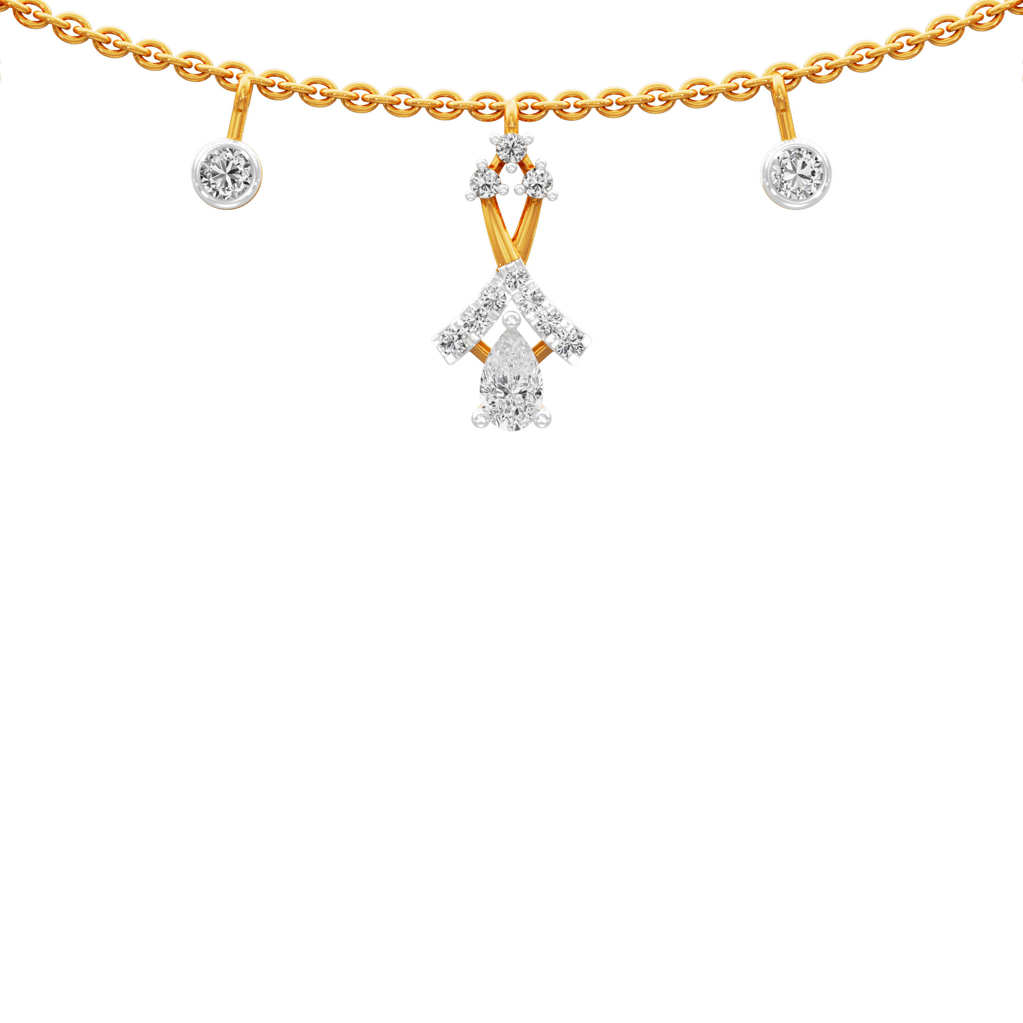 Floral Arrow Lariat Diamond Necklace in 14KT Yellow Gold (Diamond Quality:FG-VVS VS)