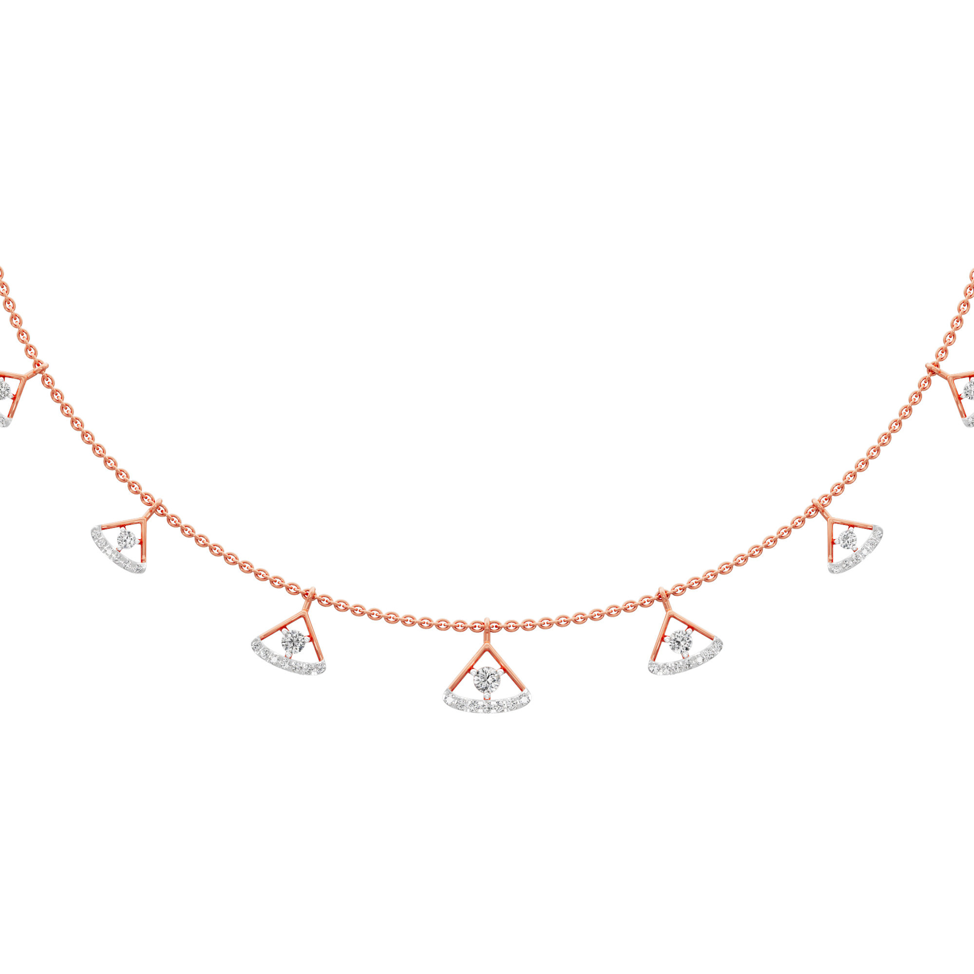 Golden Arc Lariat Diamond Necklace in 14KT Rose Gold (Diamond Quality:FG-VVS VS)