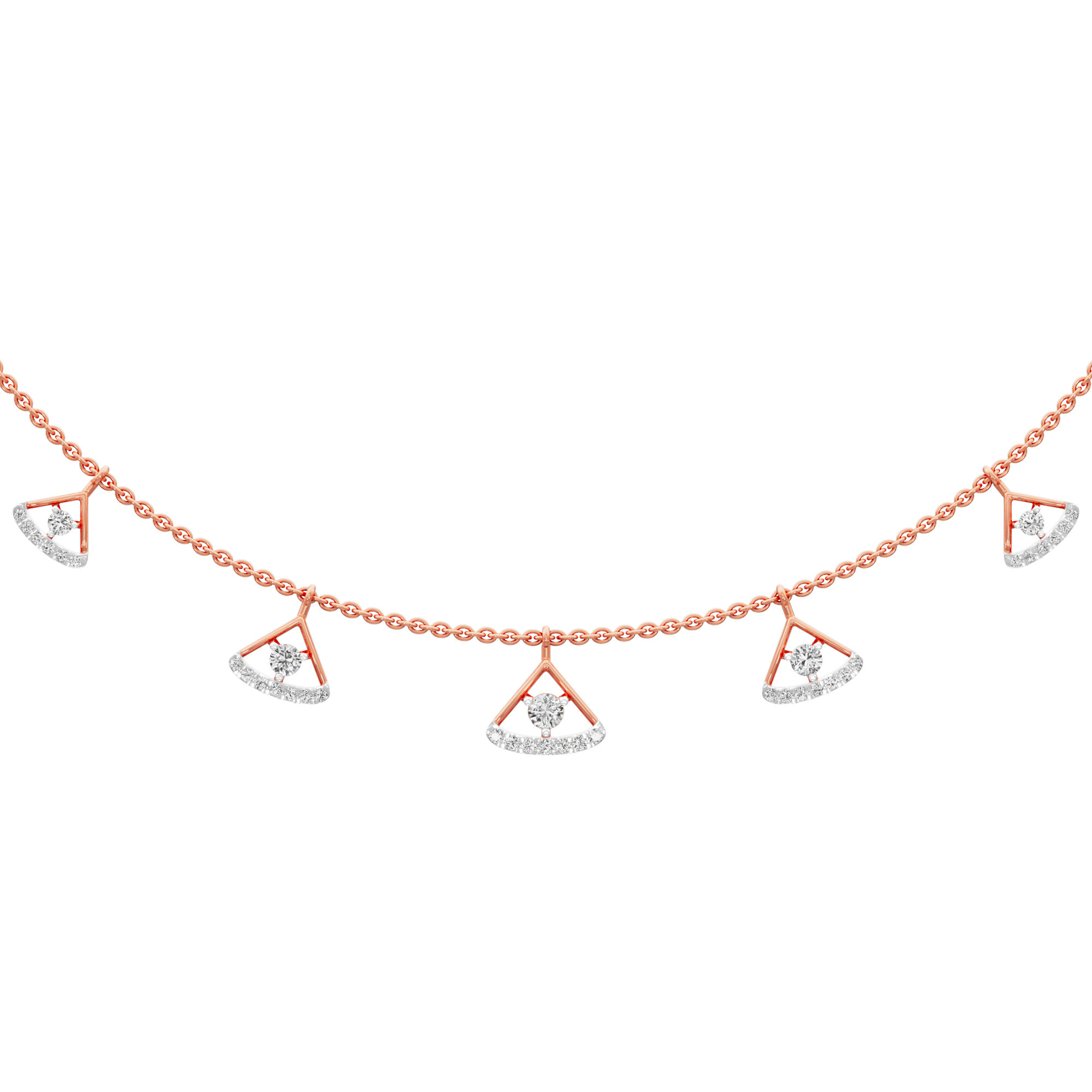 Golden Arc Lariat Diamond Necklace in 14KT Rose Gold (Diamond Quality:FG-VVS VS)