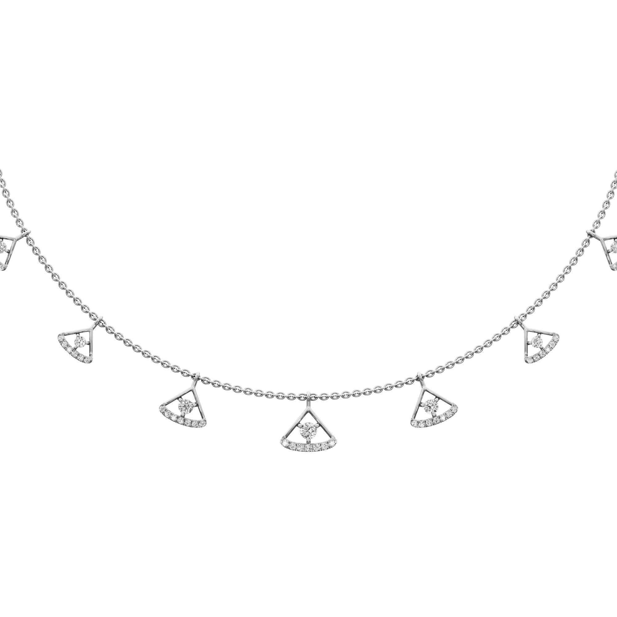 Golden Arc Lariat Diamond Necklace in 9KT White Gold (Diamond Quality:FG-VVS VS)