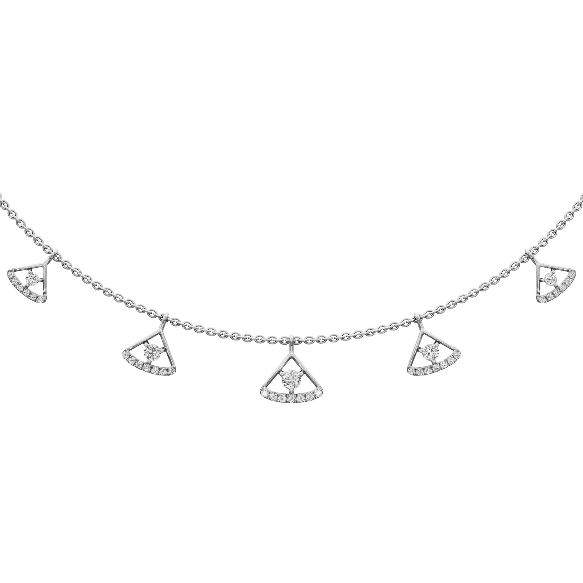 Golden Arc Lariat Diamond Necklace in 9KT White Gold (Diamond Quality:FG-VVS VS)