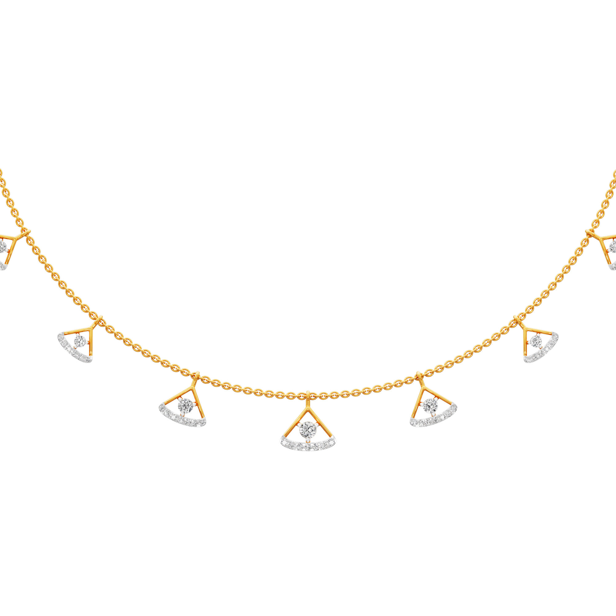 Golden Arc Lariat Diamond Necklace in 14KT Yellow Gold (Diamond Quality:FG-VVS VS)