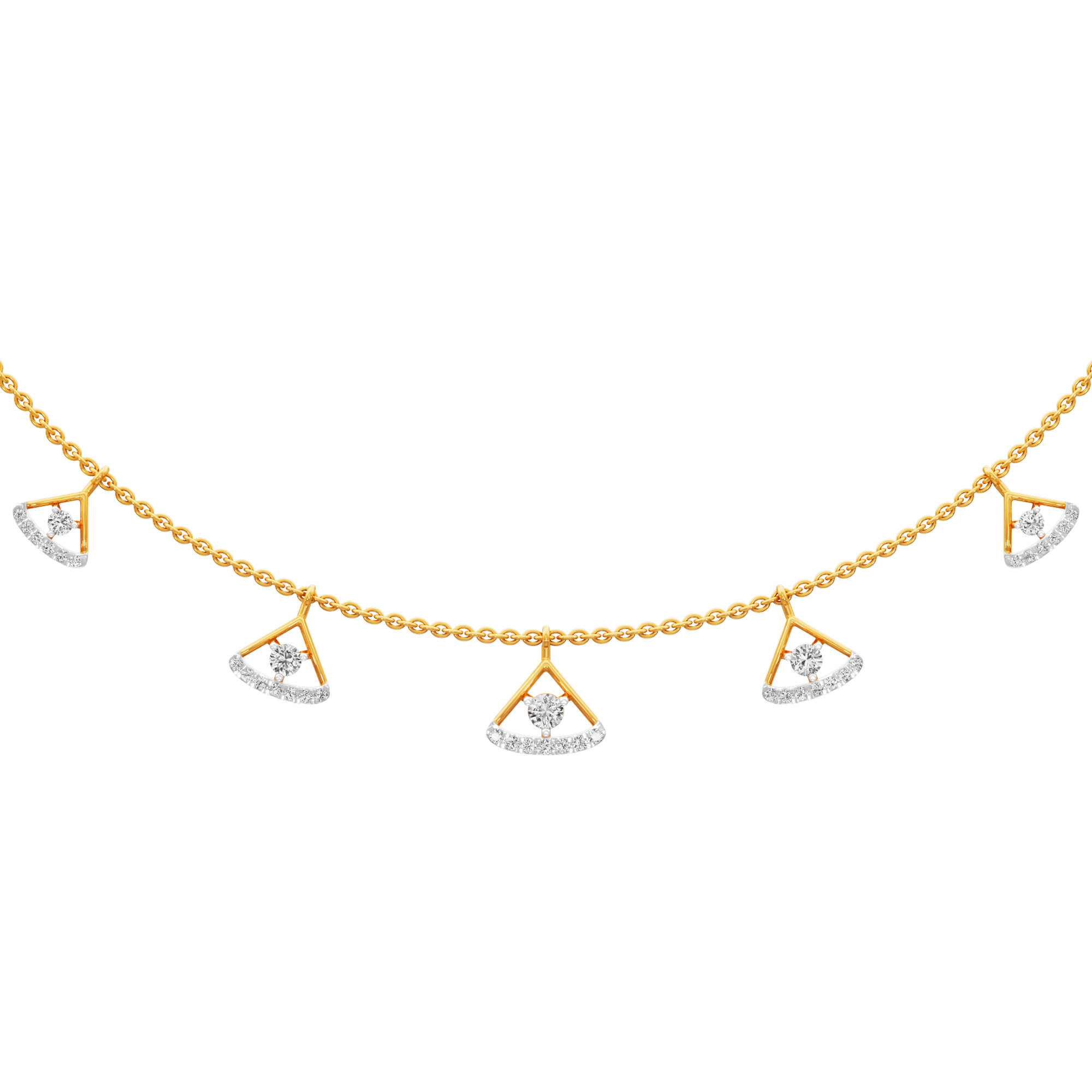 Golden Arc Lariat Diamond Necklace in 14KT Yellow Gold (Diamond Quality:FG-VVS VS)