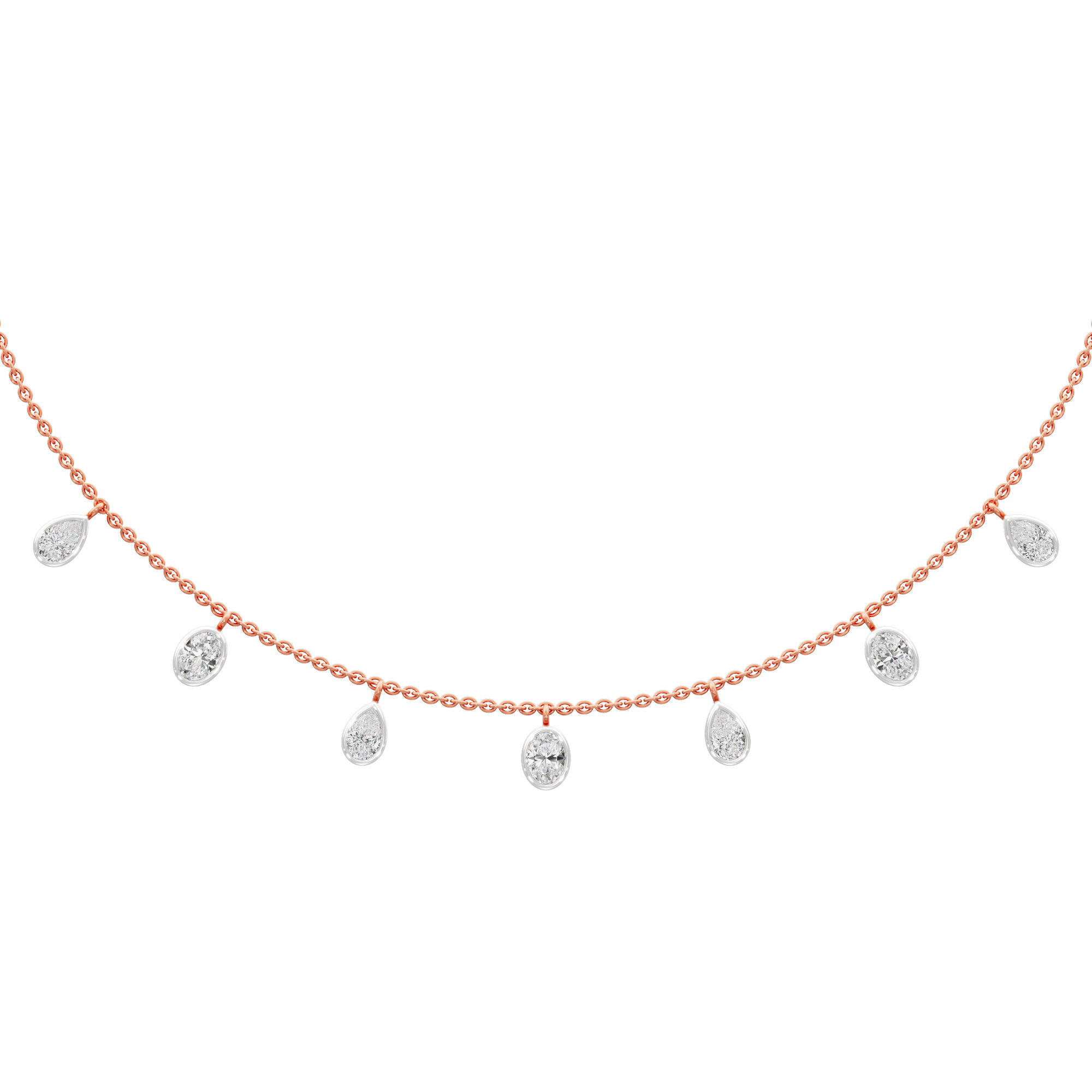 Oval Pear Bond Diamond Necklace in 9KT Rose Gold (Diamond Quality:FG-VVS VS)