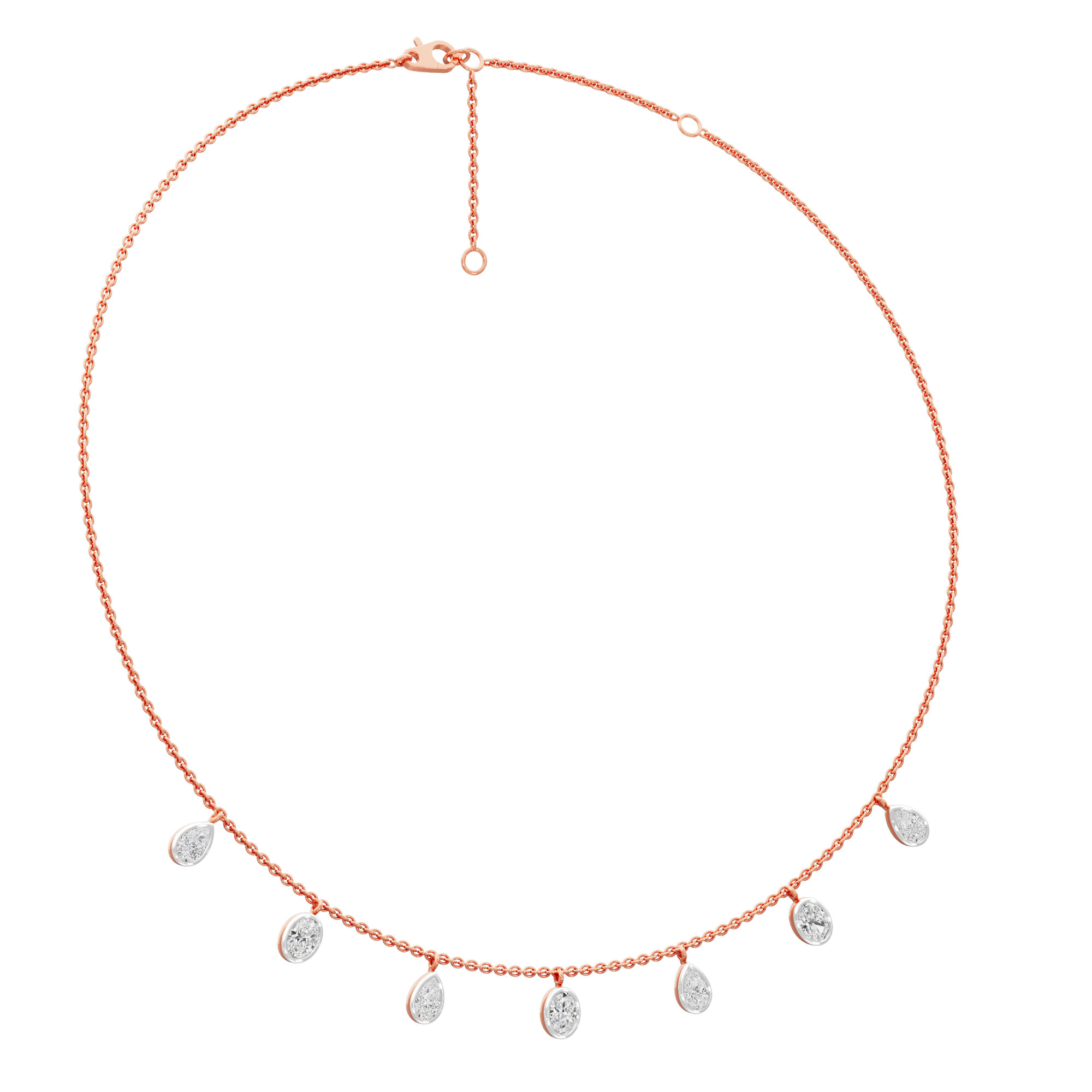 Oval Pear Bond Diamond Necklace in 9KT Rose Gold (Diamond Quality:FG-VVS VS)