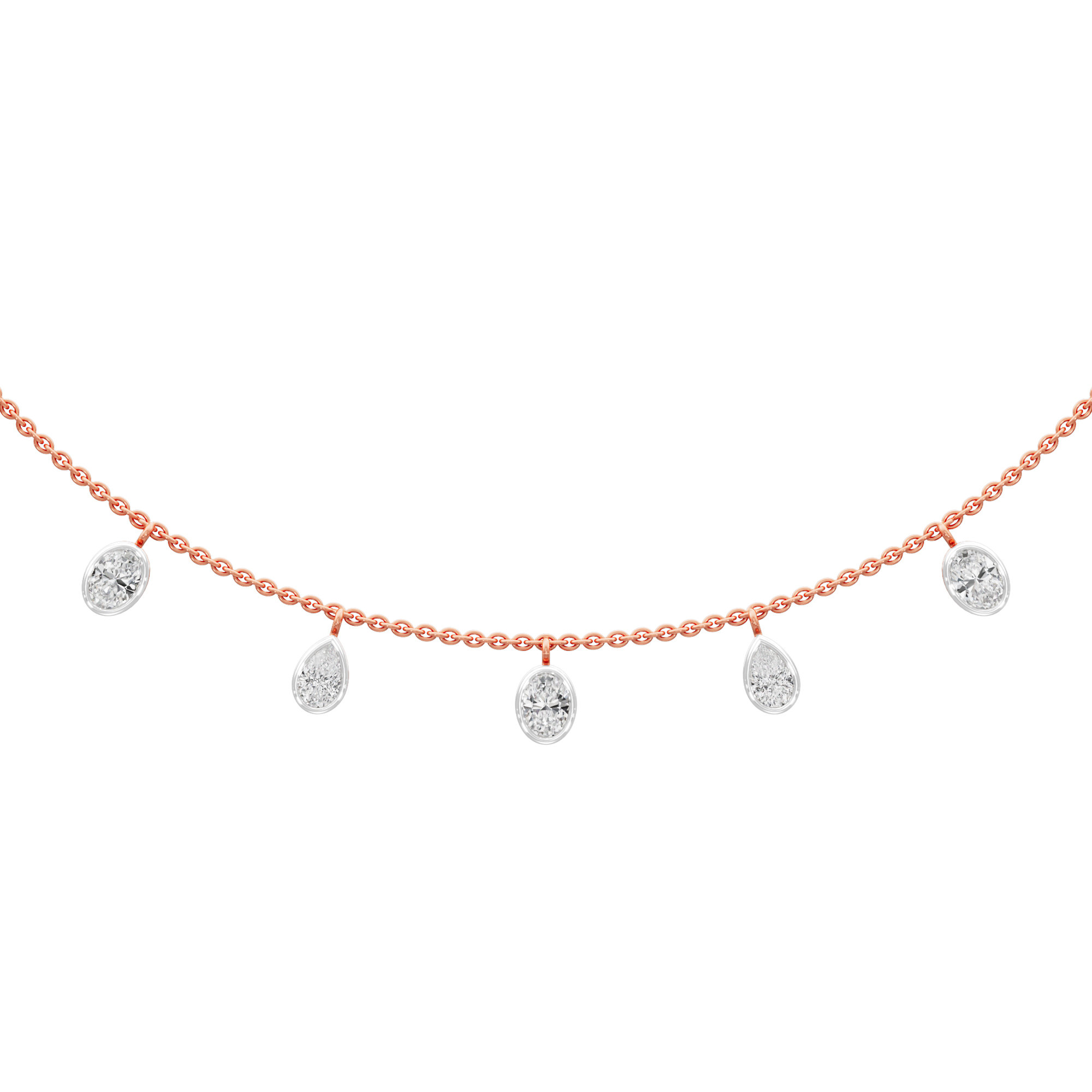 Oval Pear Bond Diamond Necklace in 9KT Rose Gold (Diamond Quality:FG-VVS VS)
