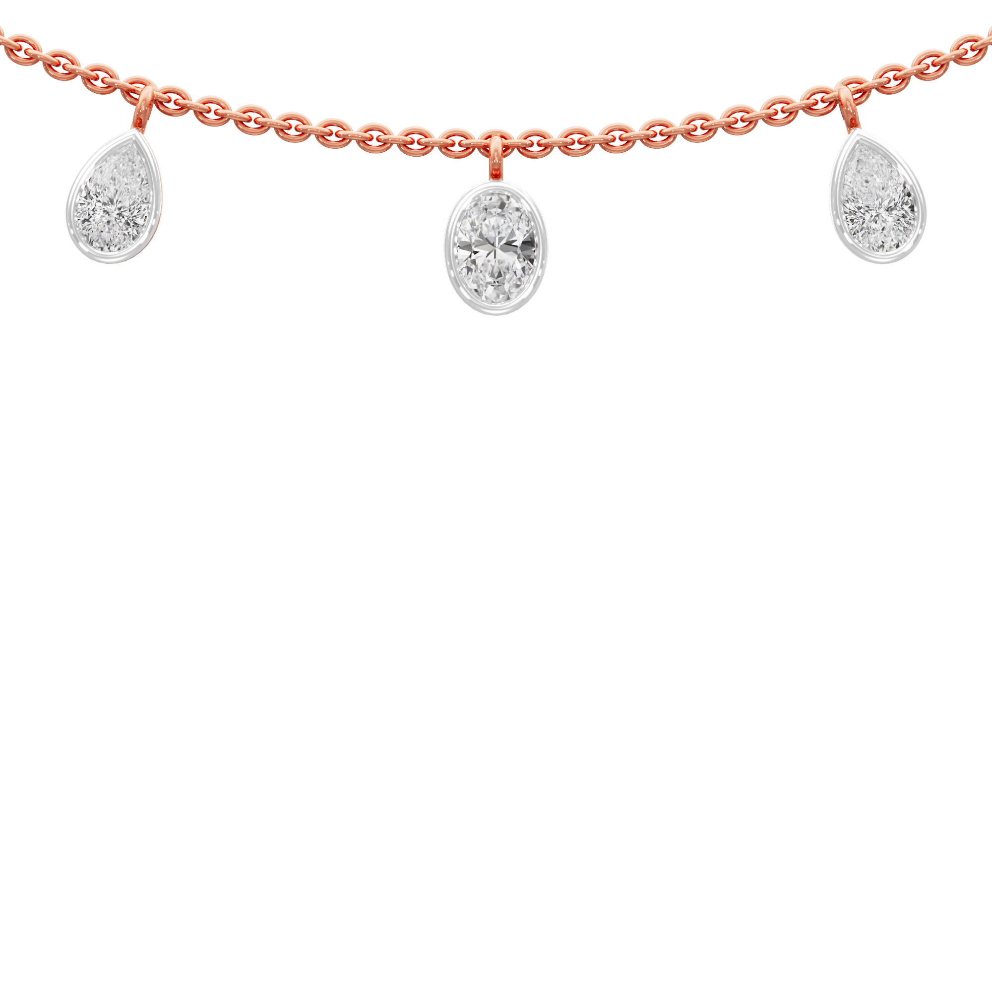 Oval Pear Bond Diamond Necklace in 9KT Rose Gold (Diamond Quality:FG-VVS VS)