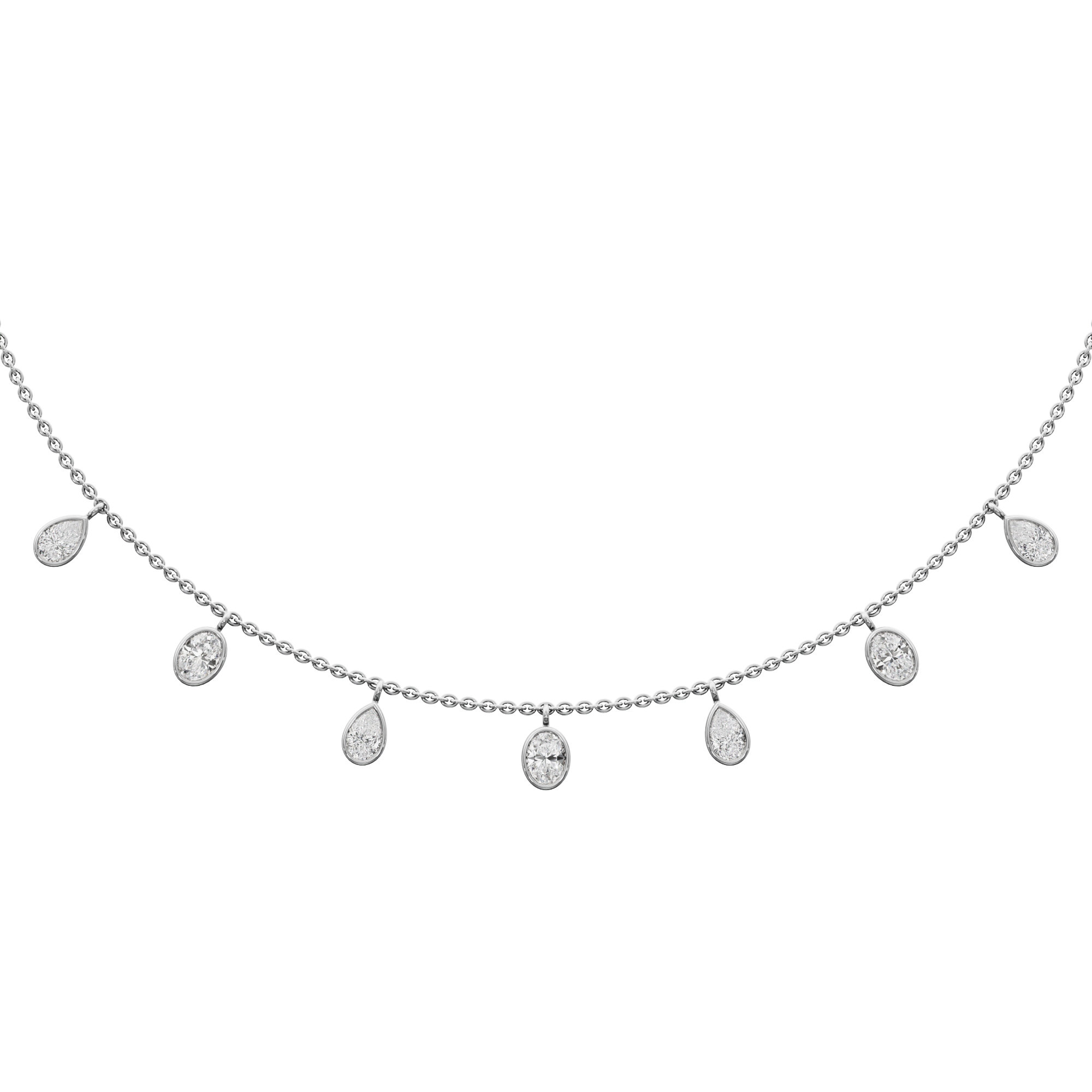 Oval Pear Bond Diamond Necklace in 14KT White Gold (Diamond Quality:FG-VVS VS)