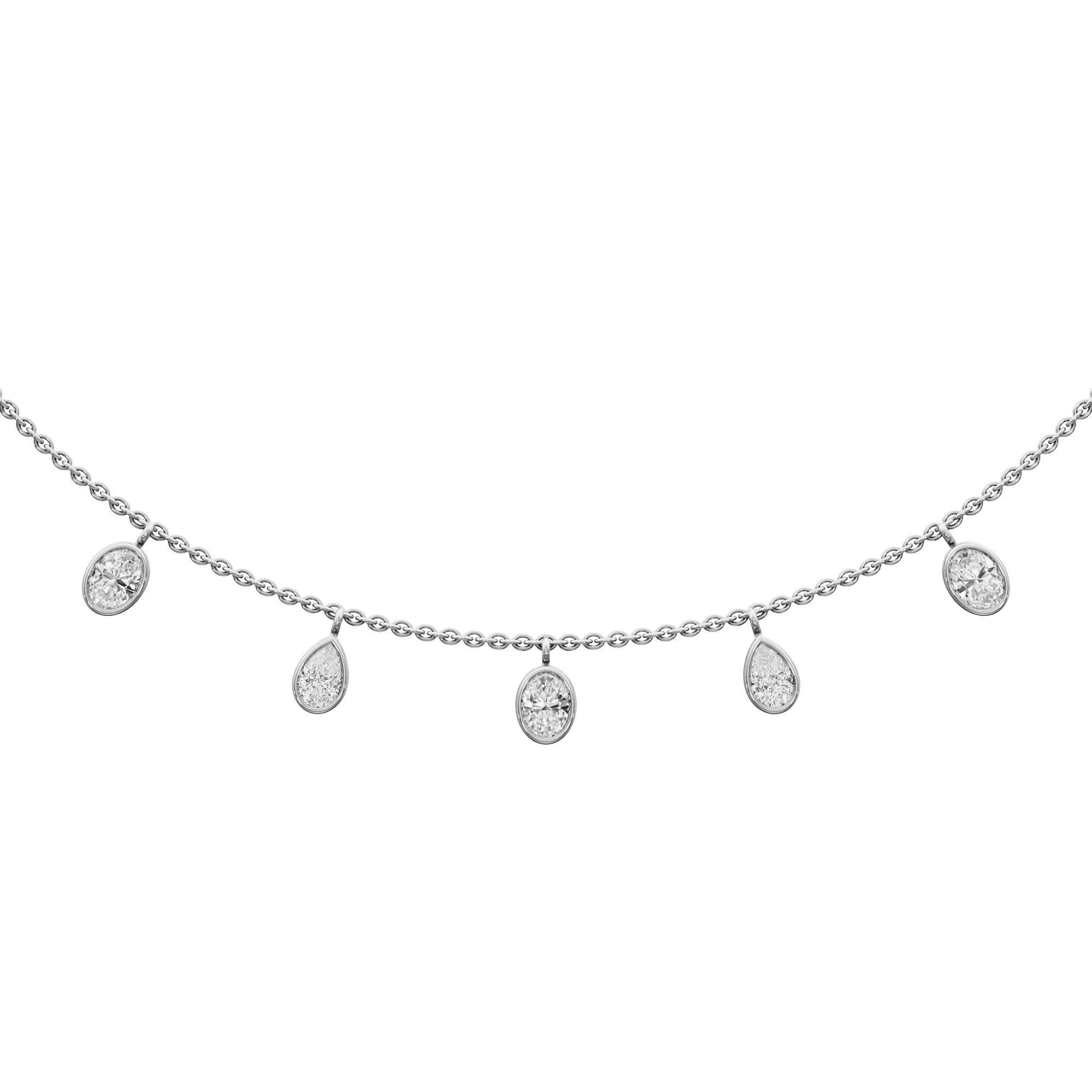 Oval Pear Bond Diamond Necklace in 14KT White Gold (Diamond Quality:FG-VVS VS)