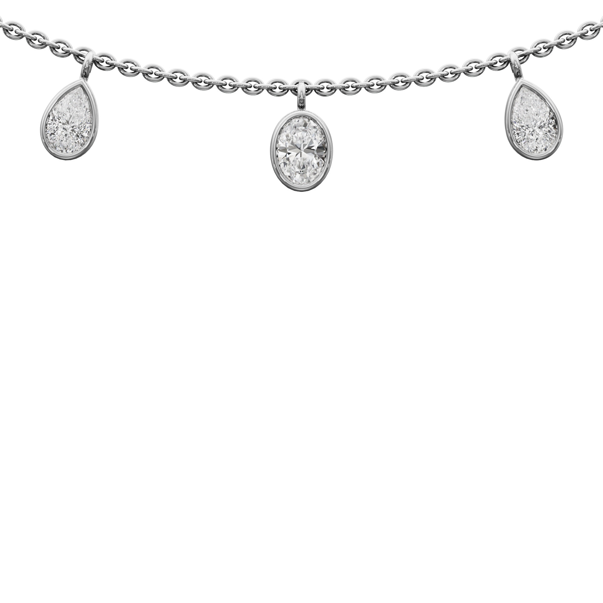 Oval Pear Bond Diamond Necklace in 14KT White Gold (Diamond Quality:FG-VVS VS)