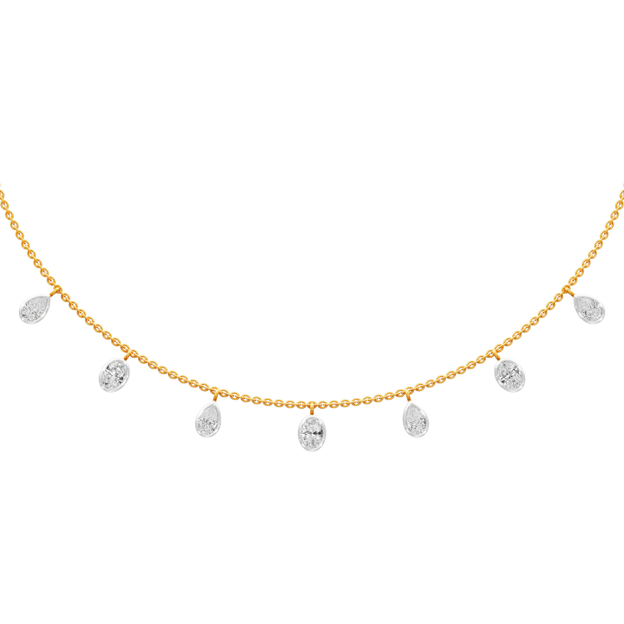 Oval Pear Bond Diamond Necklace in 18KT Yellow Gold (Diamond Quality:FG-VVS VS)