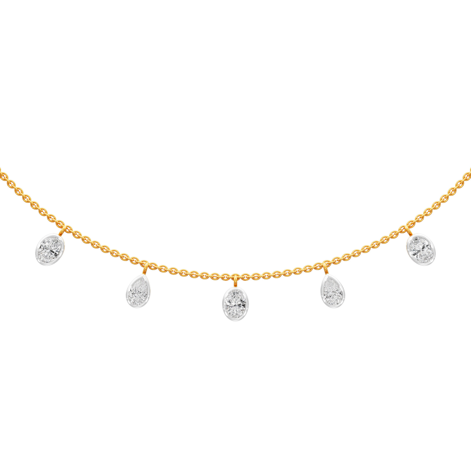 Oval Pear Bond Diamond Necklace in 18KT Yellow Gold (Diamond Quality:FG-VVS VS)