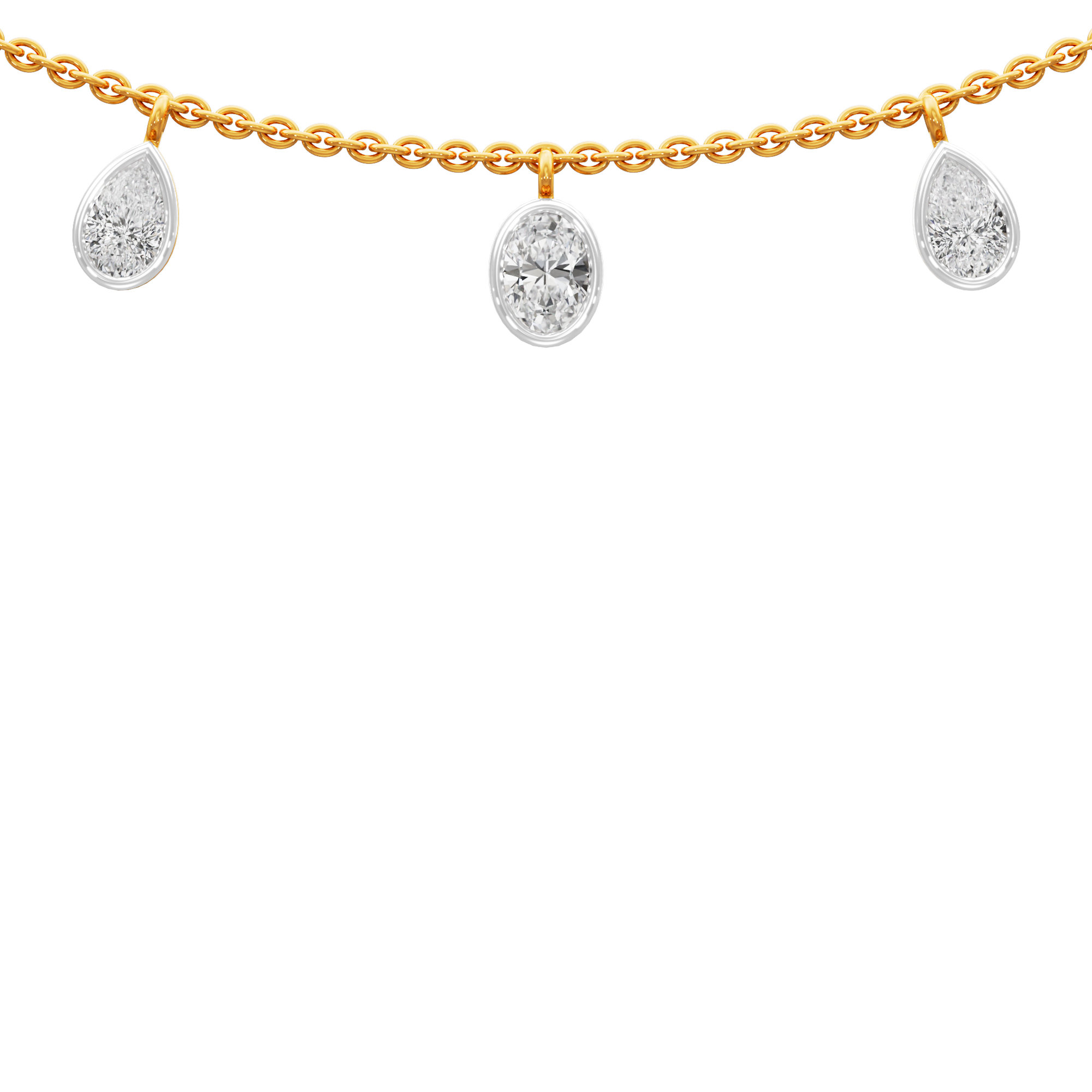 Oval Pear Bond Diamond Necklace in 18KT Yellow Gold (Diamond Quality:FG-VVS VS)