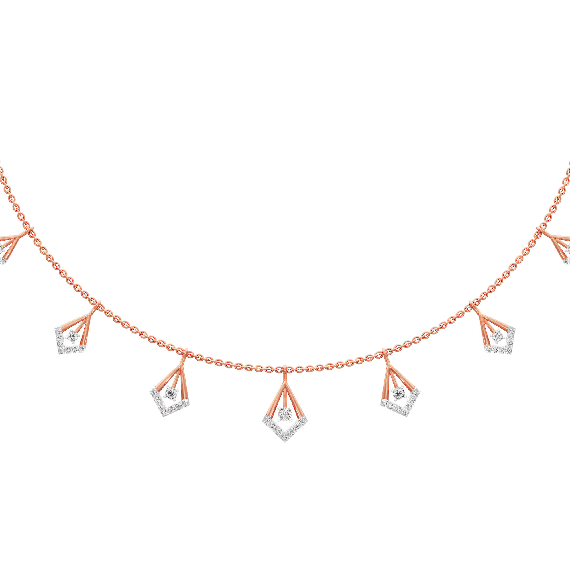 Dazzling Kite Lariat Diamond Necklace in 14KT Rose Gold (Diamond Quality:FG-VVS VS)