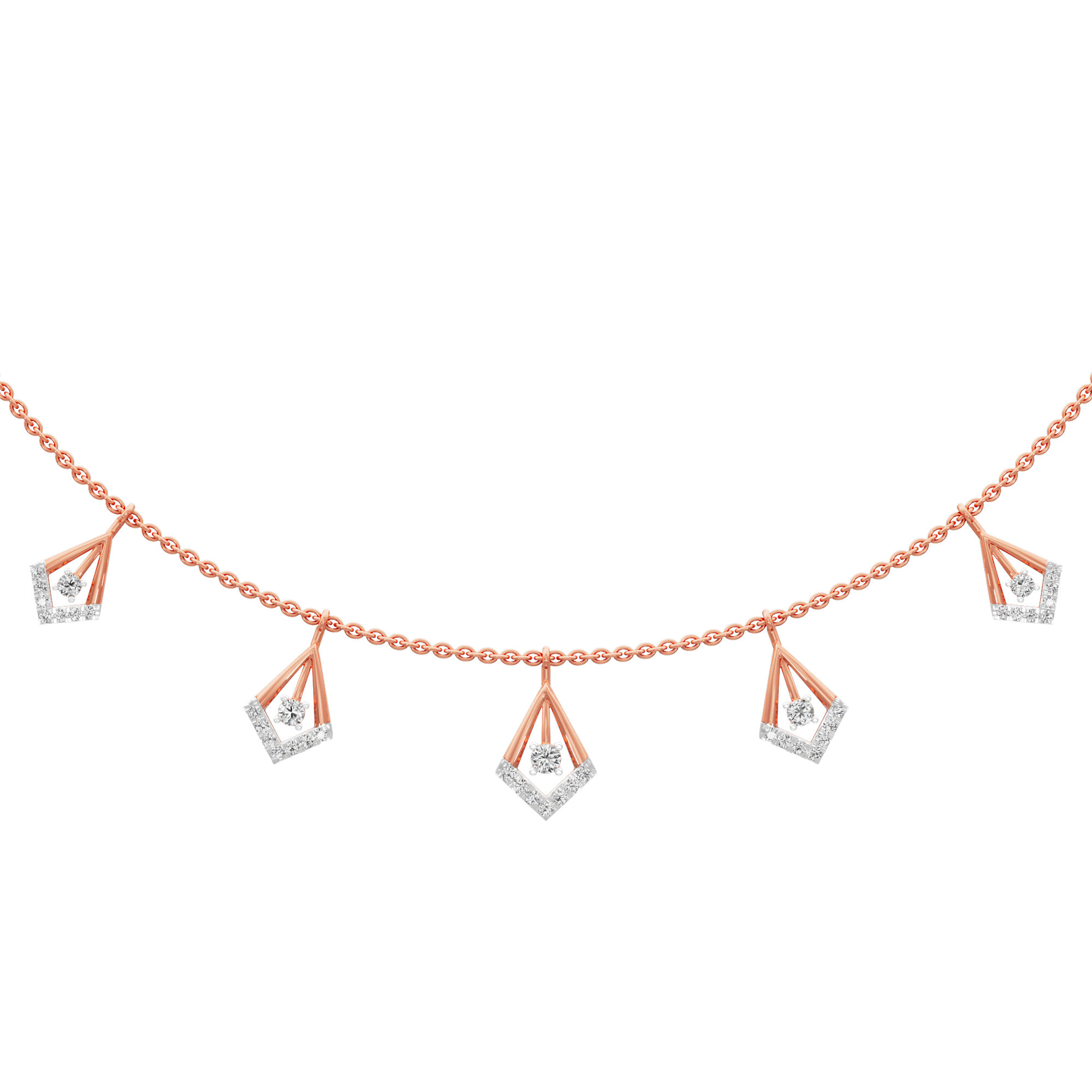 Dazzling Kite Lariat Diamond Necklace in 14KT Rose Gold (Diamond Quality:FG-VVS VS)