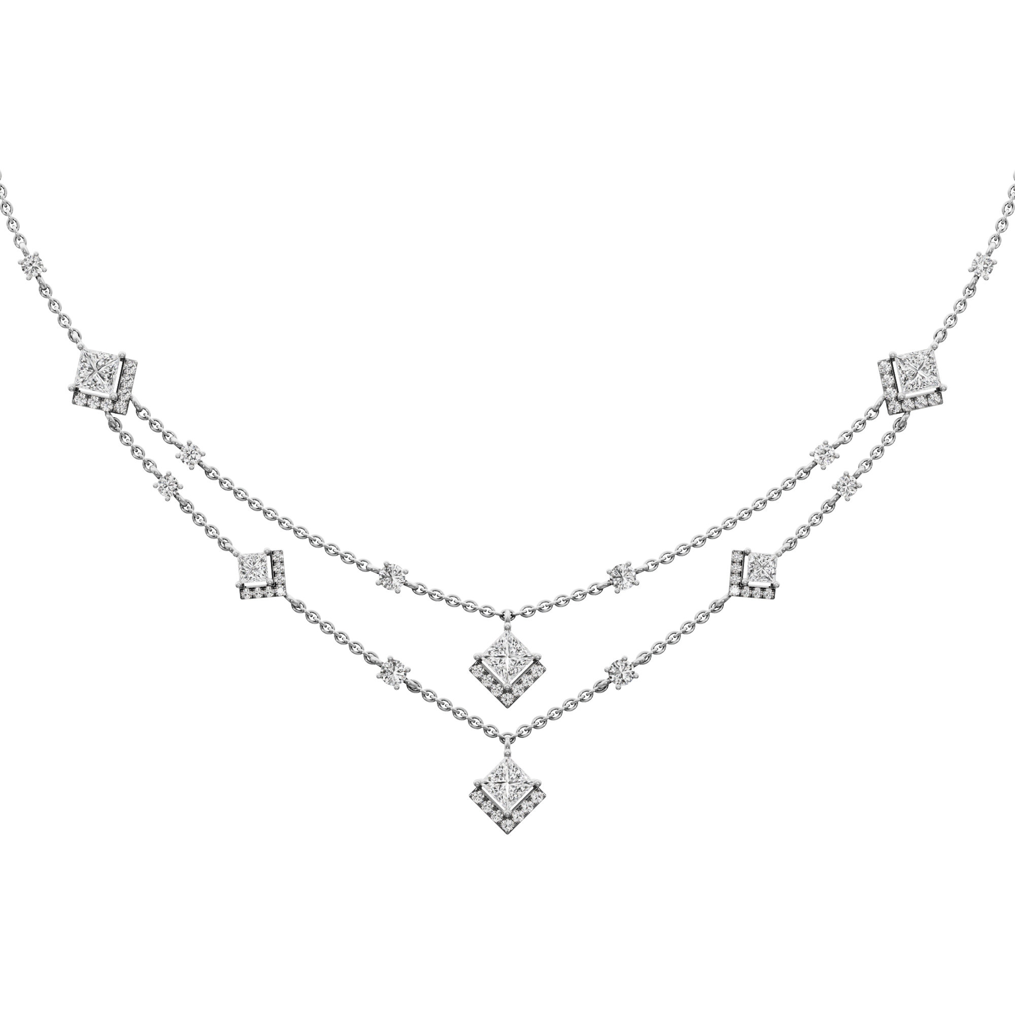 Cascading Elegance Layered Diamond Necklace in 18KT White Gold (Diamond Quality:FG-VVS VS)