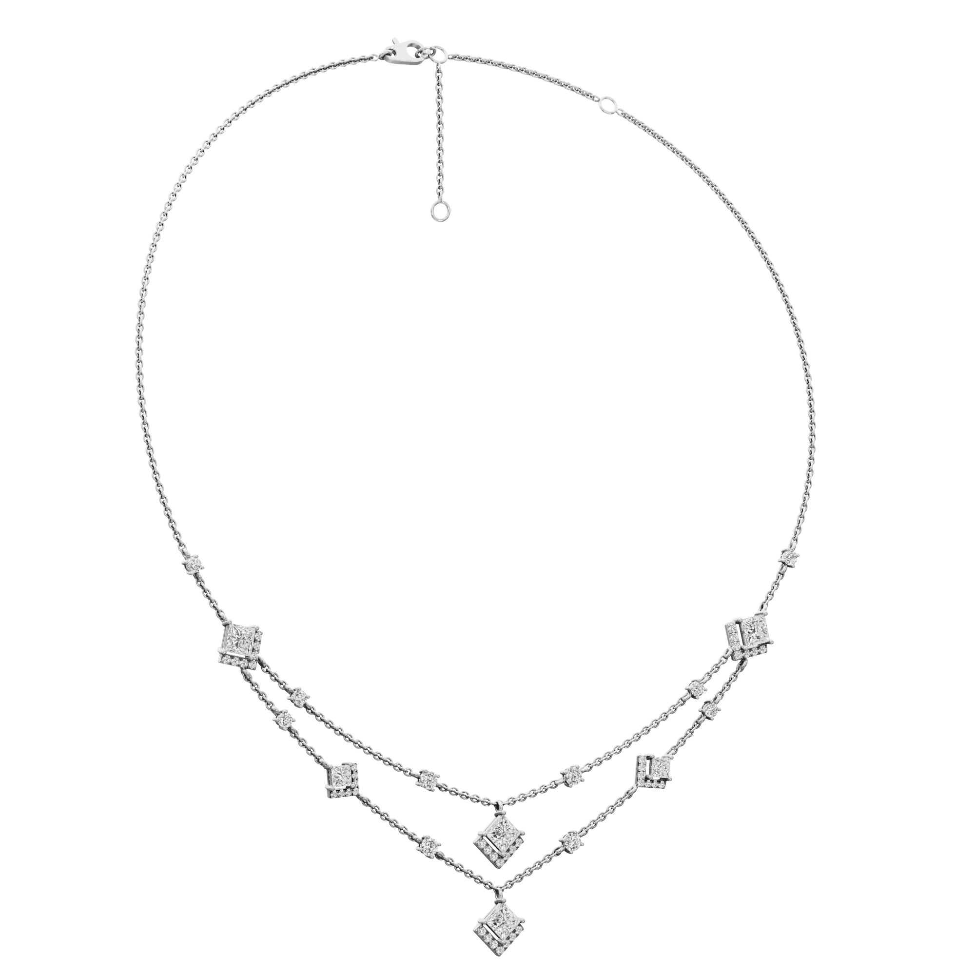Cascading Elegance Layered Diamond Necklace in 18KT White Gold (Diamond Quality:FG-VVS VS)