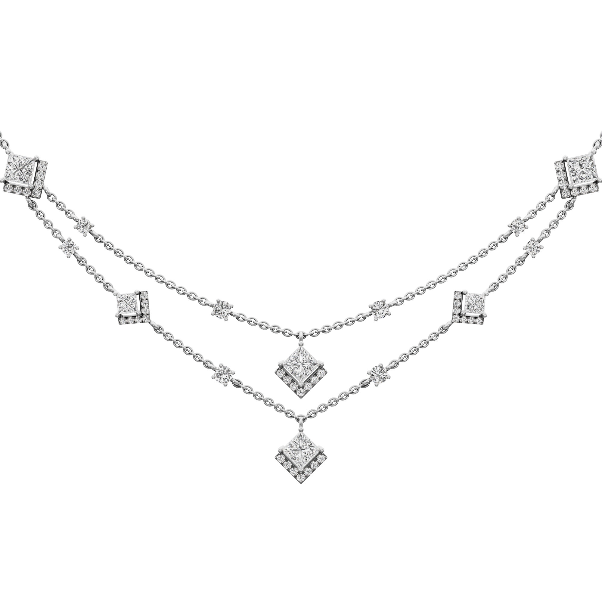 Cascading Elegance Layered Diamond Necklace in 18KT White Gold (Diamond Quality:FG-VVS VS)