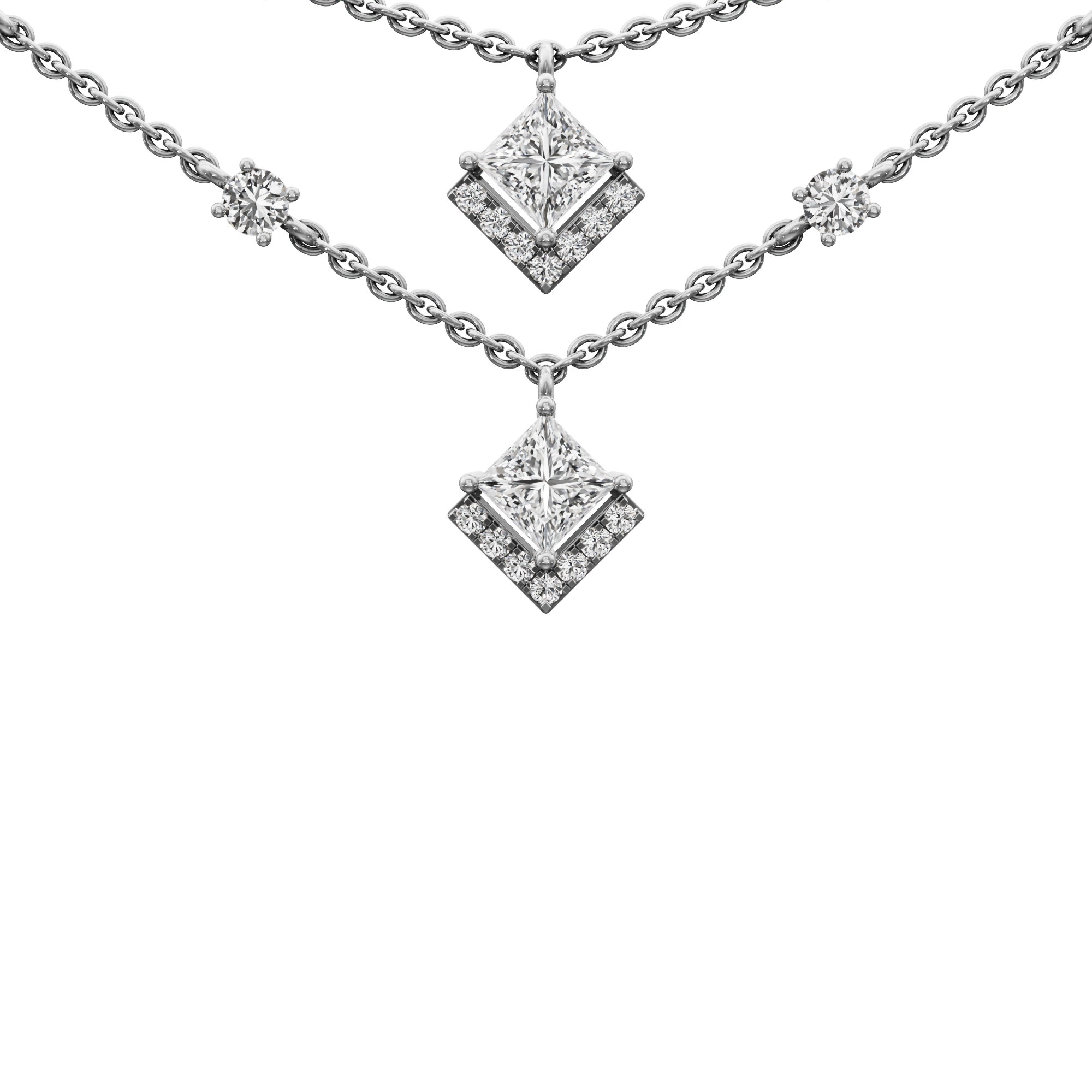 Cascading Elegance Layered Diamond Necklace in 18KT White Gold (Diamond Quality:FG-VVS VS)