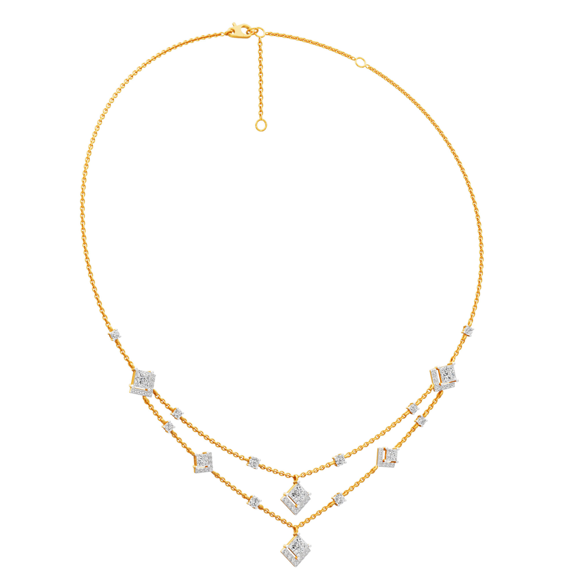 Cascading Elegance Layered Diamond Necklace in 18KT Yellow Gold (Diamond Quality:FG-VVS VS)