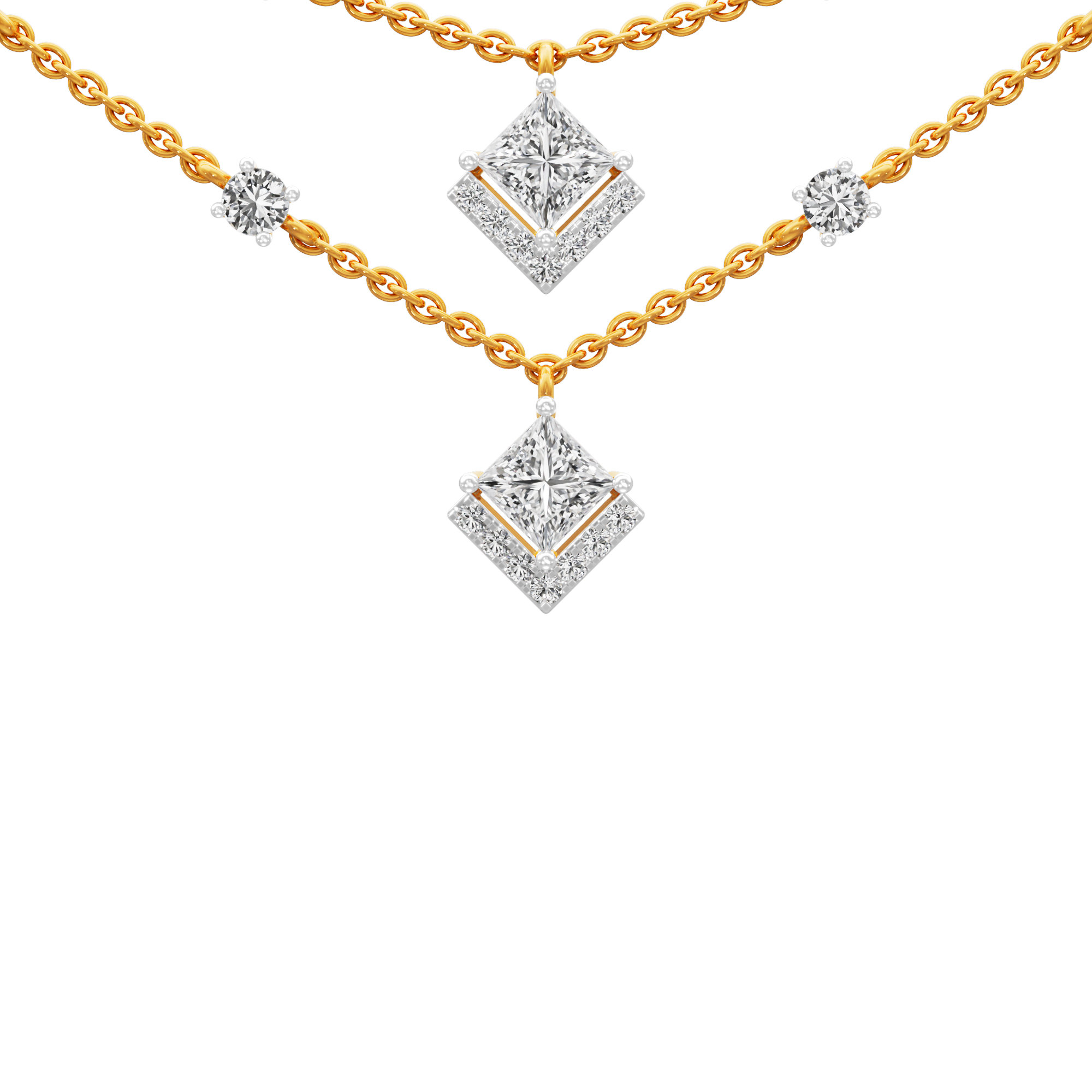 Cascading Elegance Layered Diamond Necklace in 18KT Yellow Gold (Diamond Quality:FG-VVS VS)
