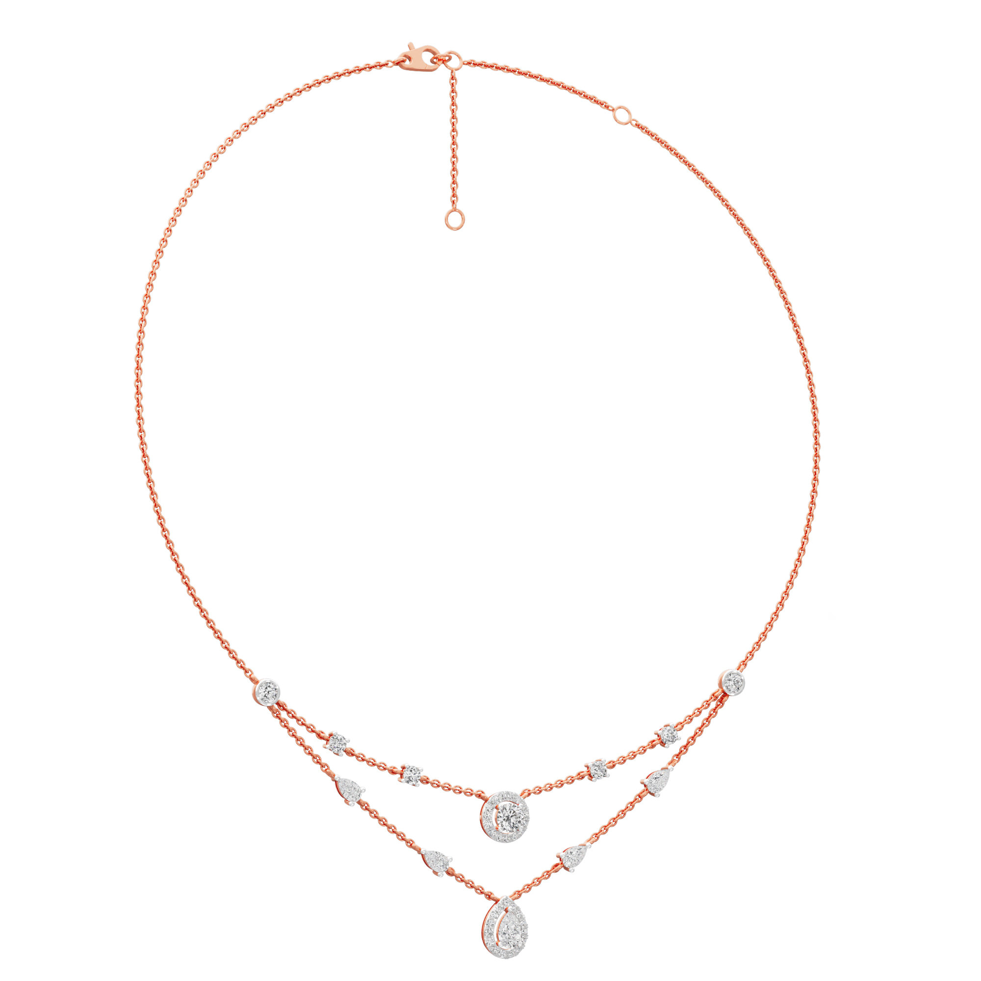 Reverie Drop Layered Diamond Necklace in 18KT Rose Gold (Diamond Quality:FG-VVS VS)