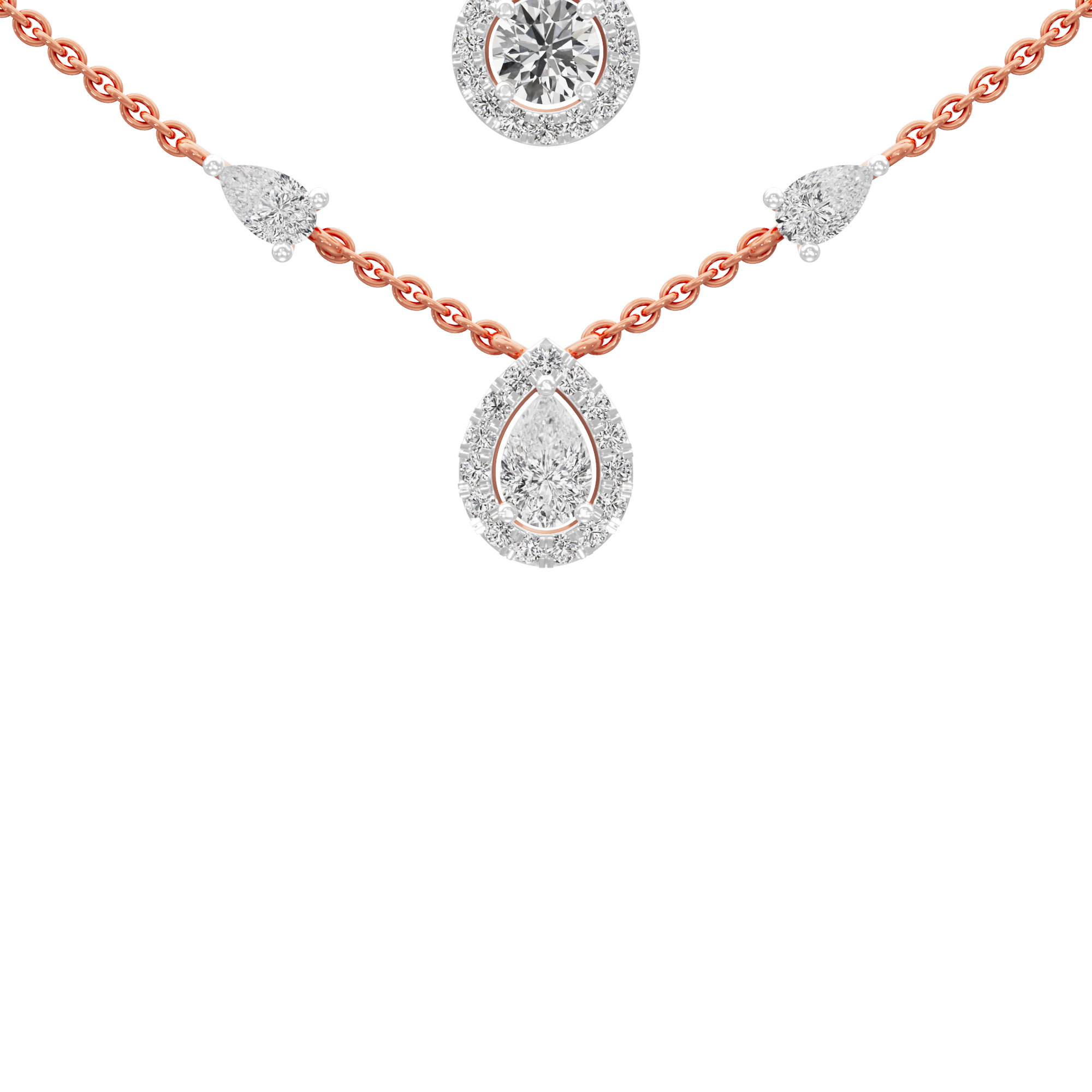 Reverie Drop Layered Diamond Necklace in 18KT Rose Gold (Diamond Quality:FG-VVS VS)