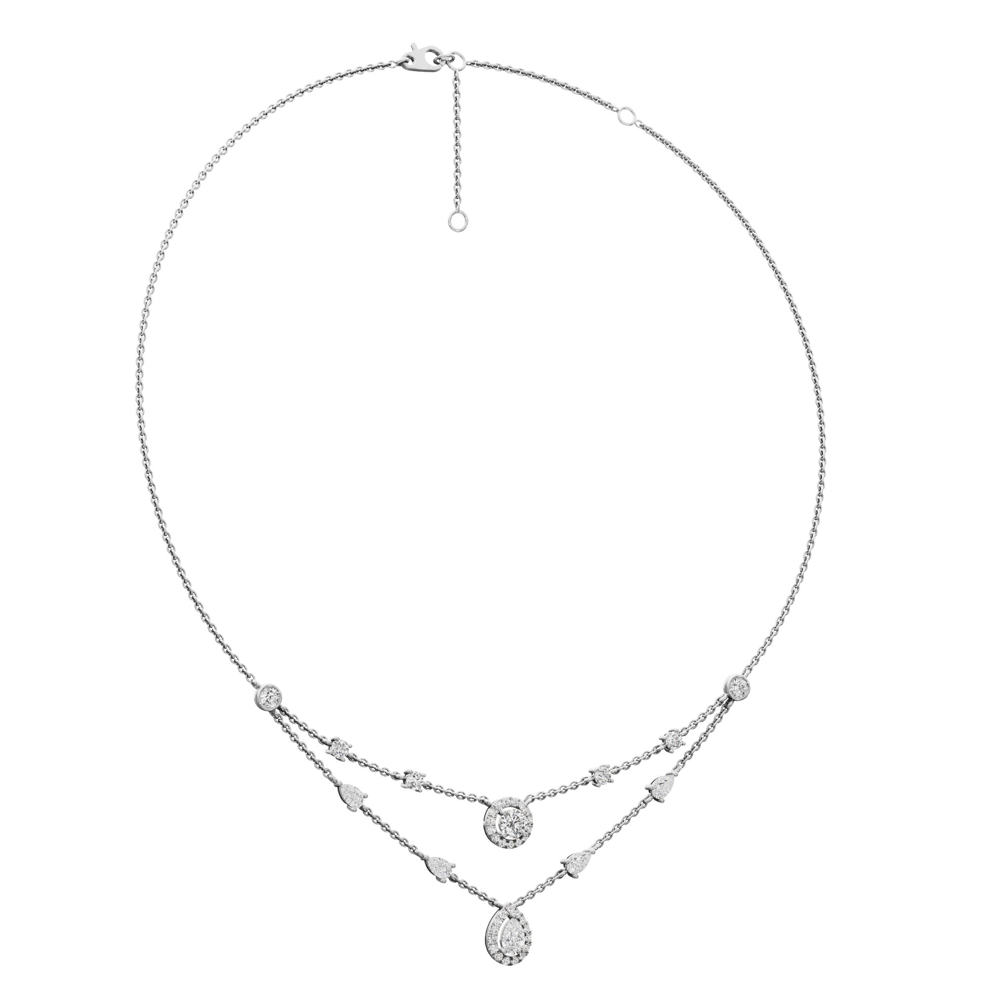 Reverie Drop Layered Diamond Necklace in 9KT White Gold (Diamond Quality:FG-VVS VS)