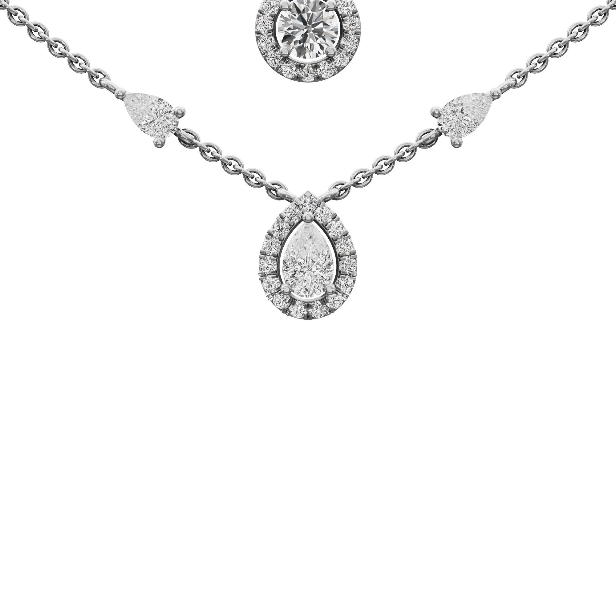 Reverie Drop Layered Diamond Necklace in 9KT White Gold (Diamond Quality:FG-VVS VS)