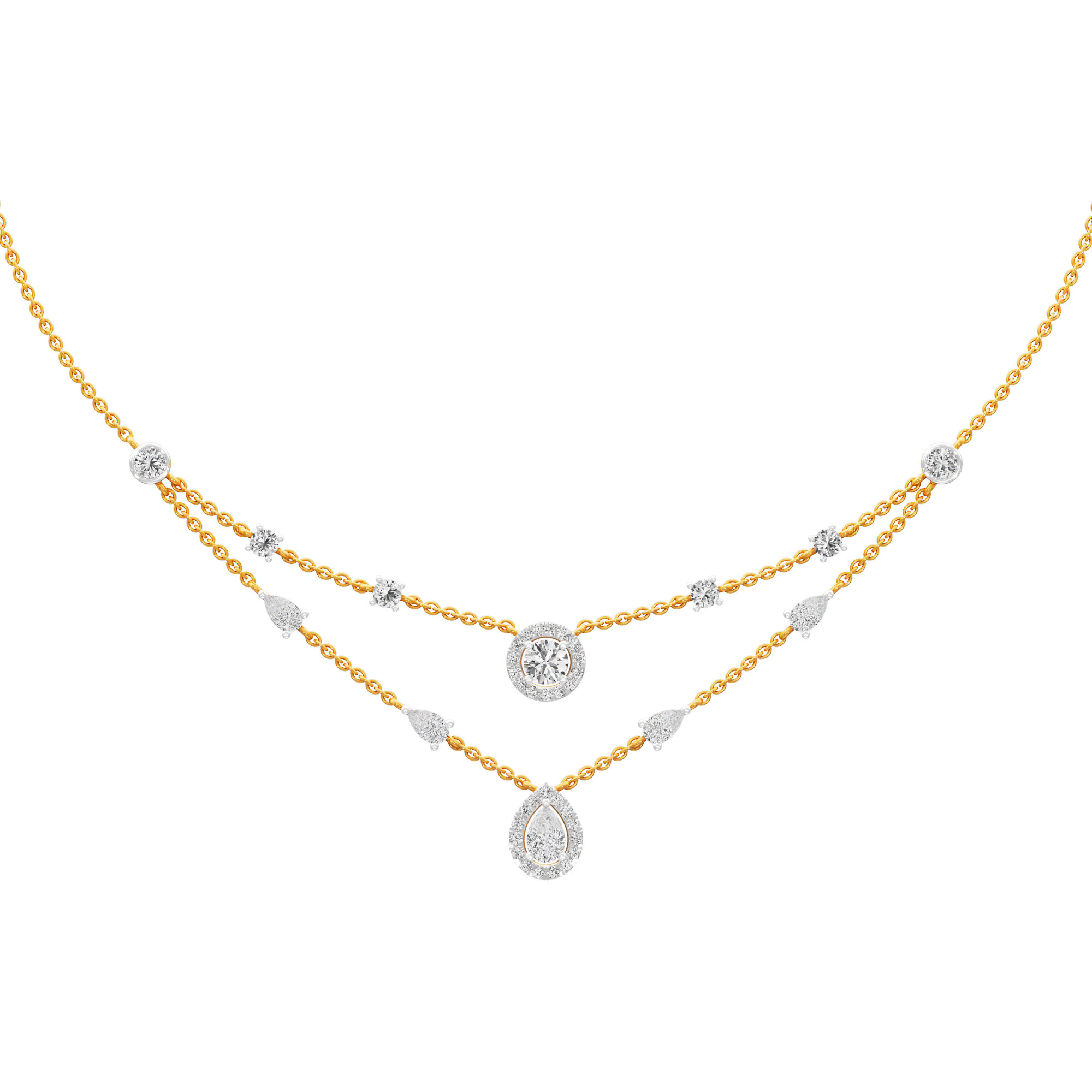 Reverie Drop Layered Diamond Necklace in 14KT Yellow Gold (Diamond Quality:FG-VVS VS)