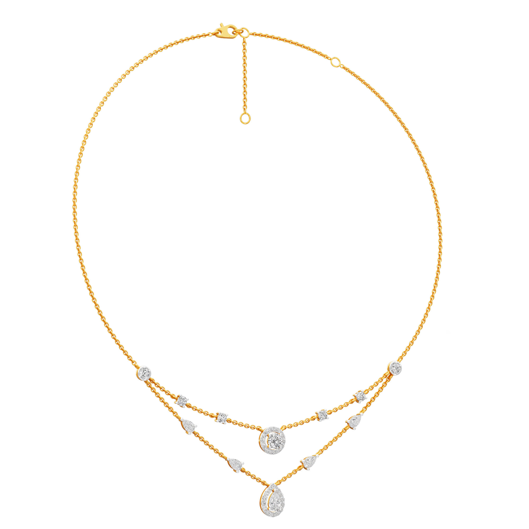 Reverie Drop Layered Diamond Necklace in 14KT Yellow Gold (Diamond Quality:FG-VVS VS)