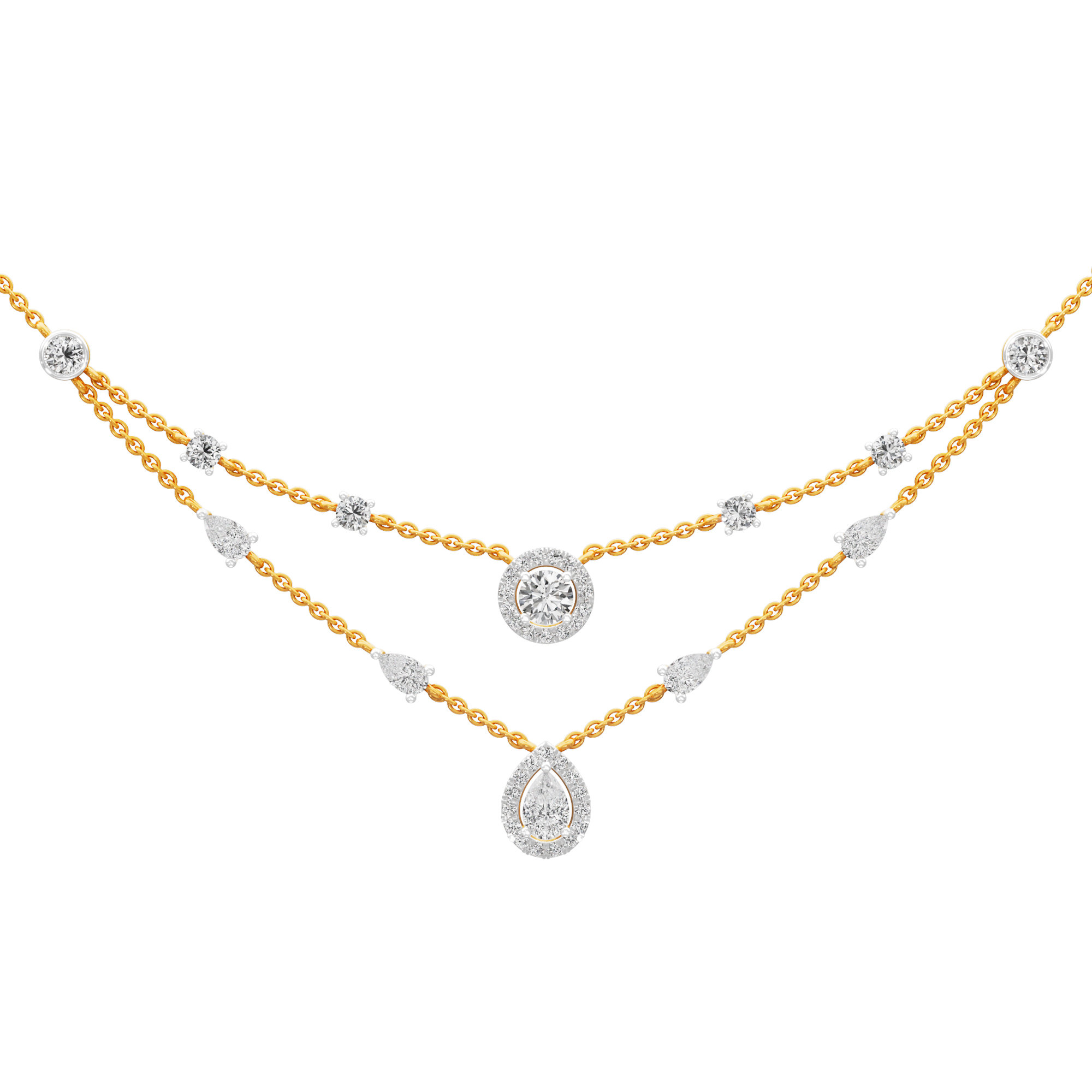 Reverie Drop Layered Diamond Necklace in 14KT Yellow Gold (Diamond Quality:FG-VVS VS)