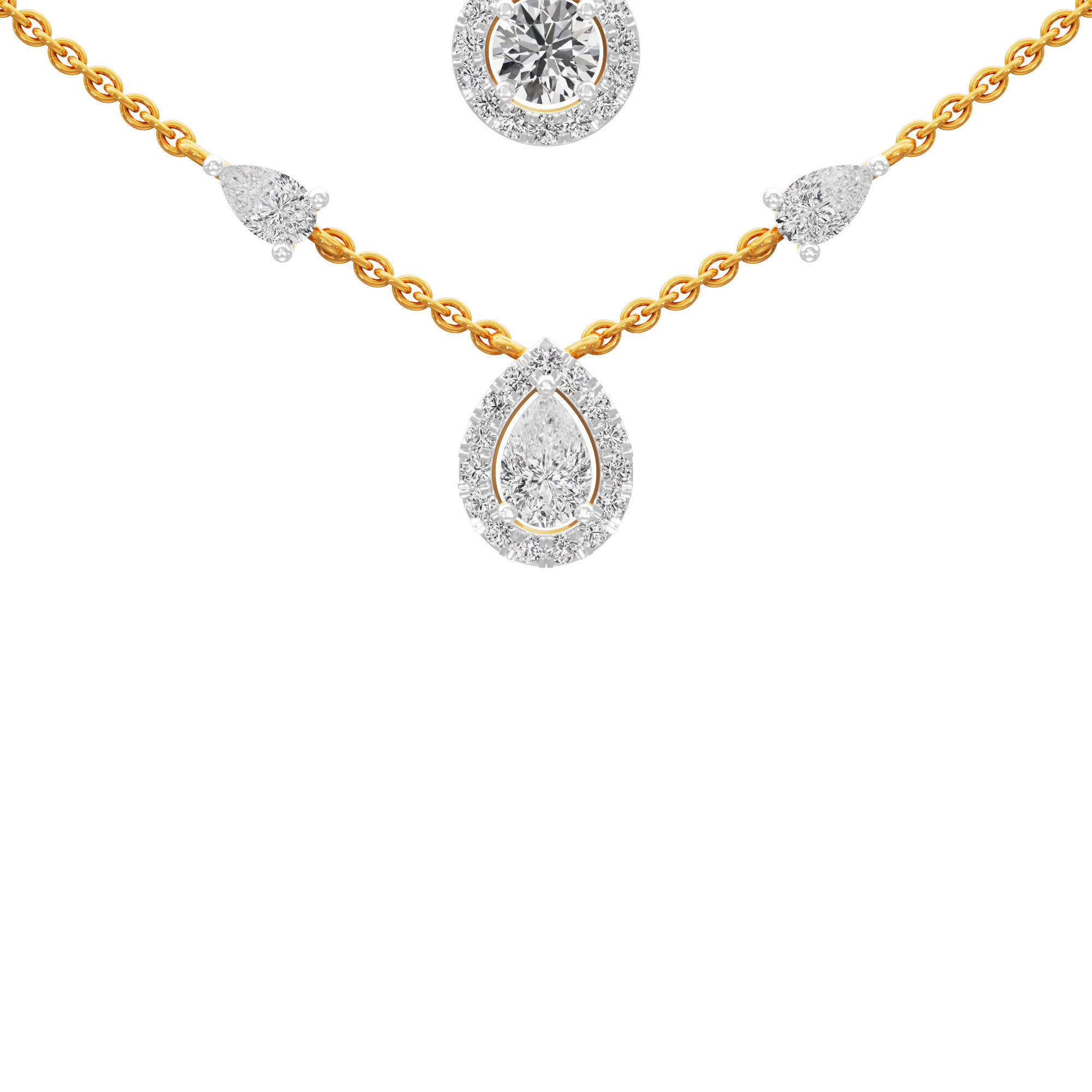 Reverie Drop Layered Diamond Necklace in 14KT Yellow Gold (Diamond Quality:FG-VVS VS)