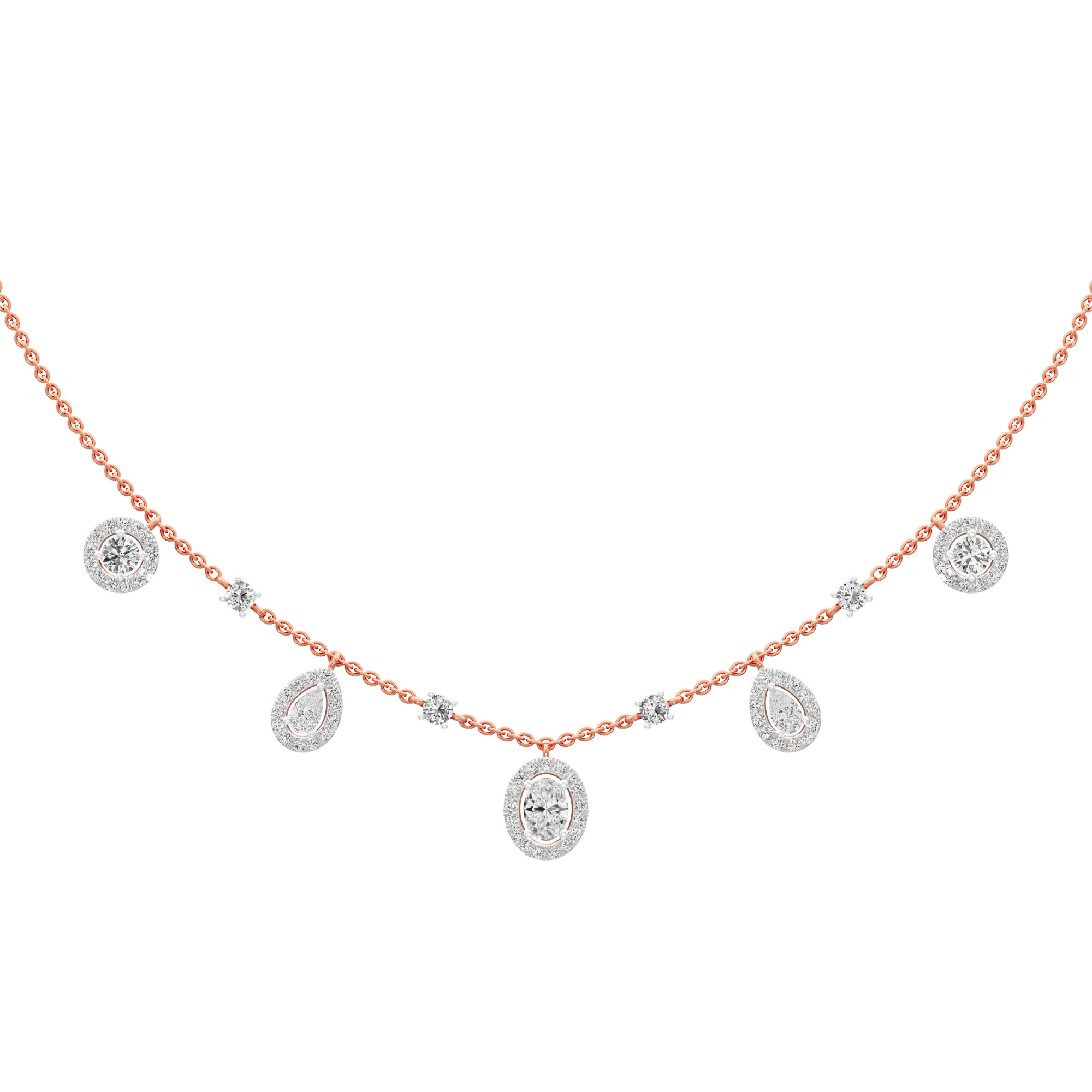 Luminary Oval Charm Diamond Necklace in 9KT Rose Gold (Diamond Quality:FG-VVS VS)