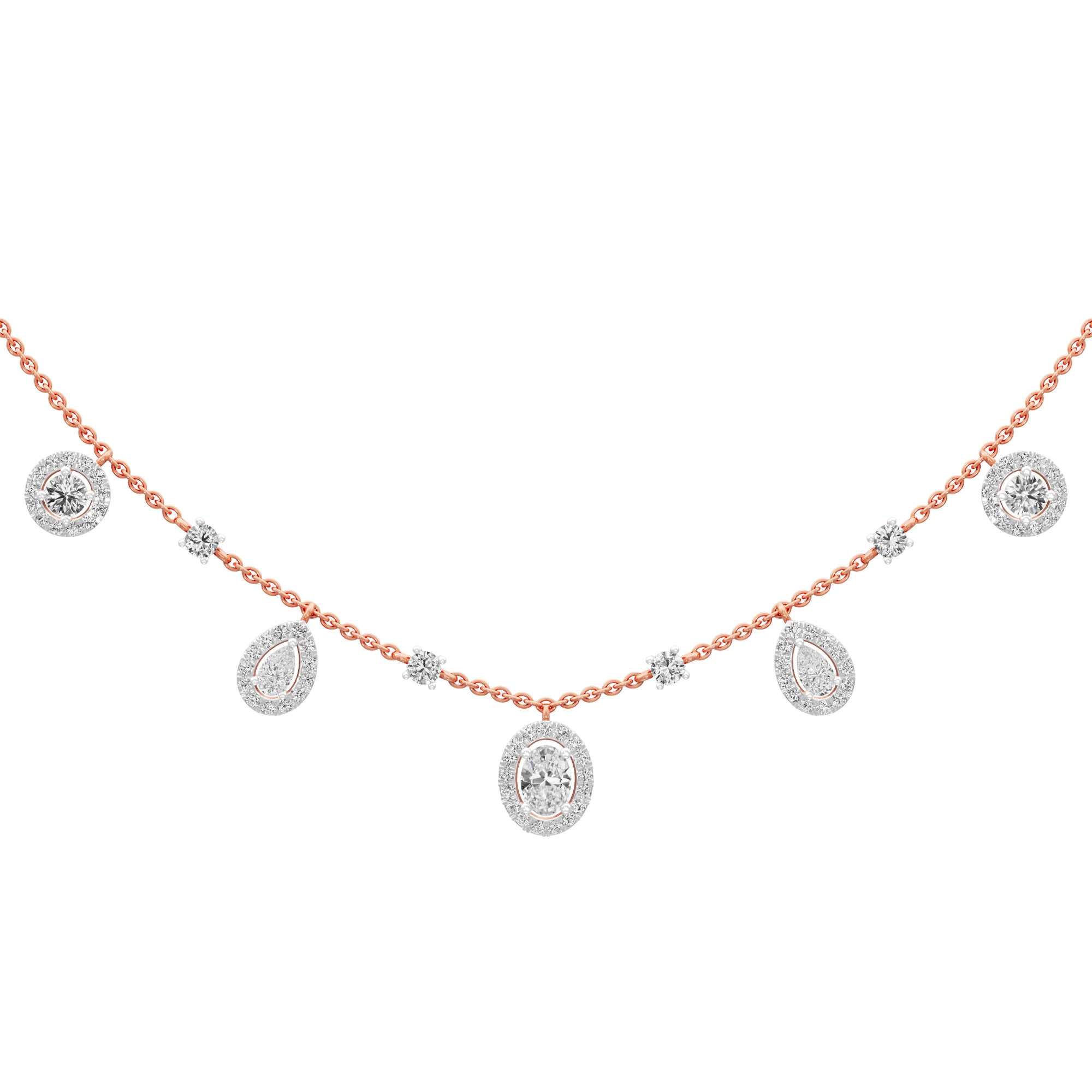 Luminary Oval Charm Diamond Necklace in 9KT Rose Gold (Diamond Quality:FG-VVS VS)