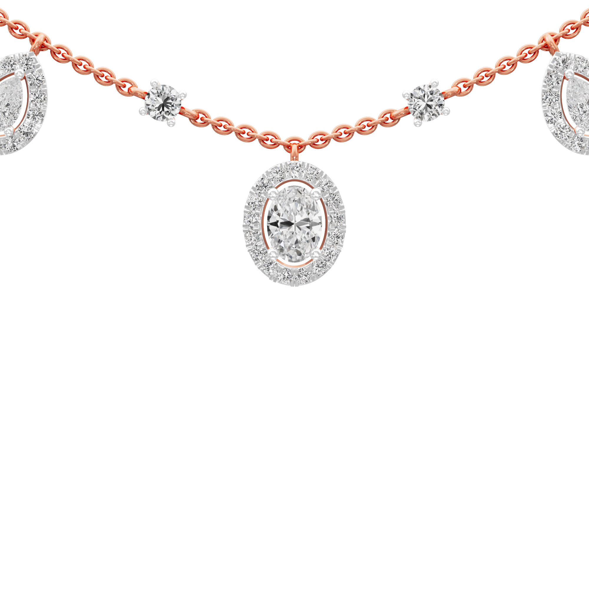 Luminary Oval Charm Diamond Necklace in 9KT Rose Gold (Diamond Quality:FG-VVS VS)