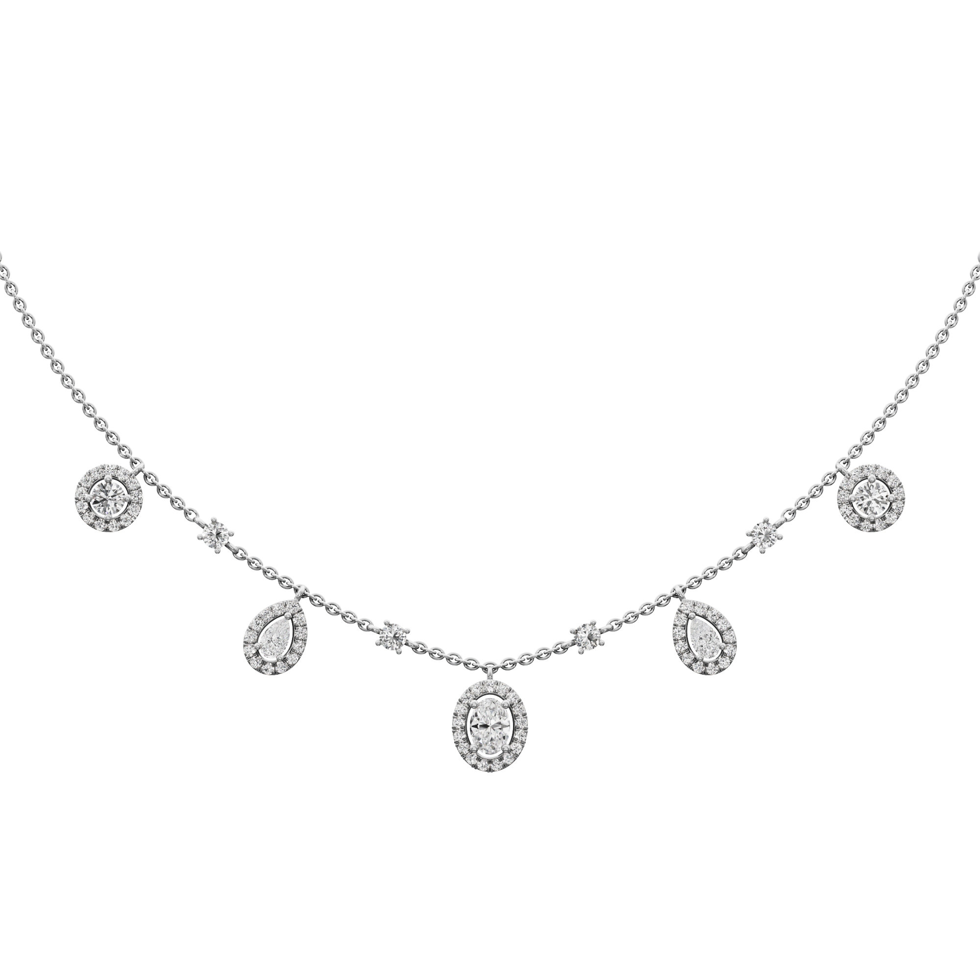 Luminary Oval Charm Diamond Necklace in 14KT White Gold (Diamond Quality:FG-VVS VS)