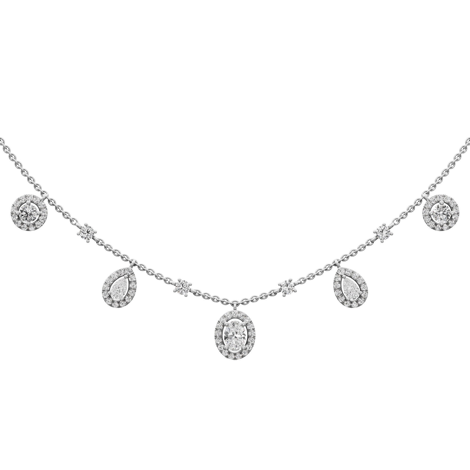 Luminary Oval Charm Diamond Necklace in 14KT White Gold (Diamond Quality:FG-VVS VS)