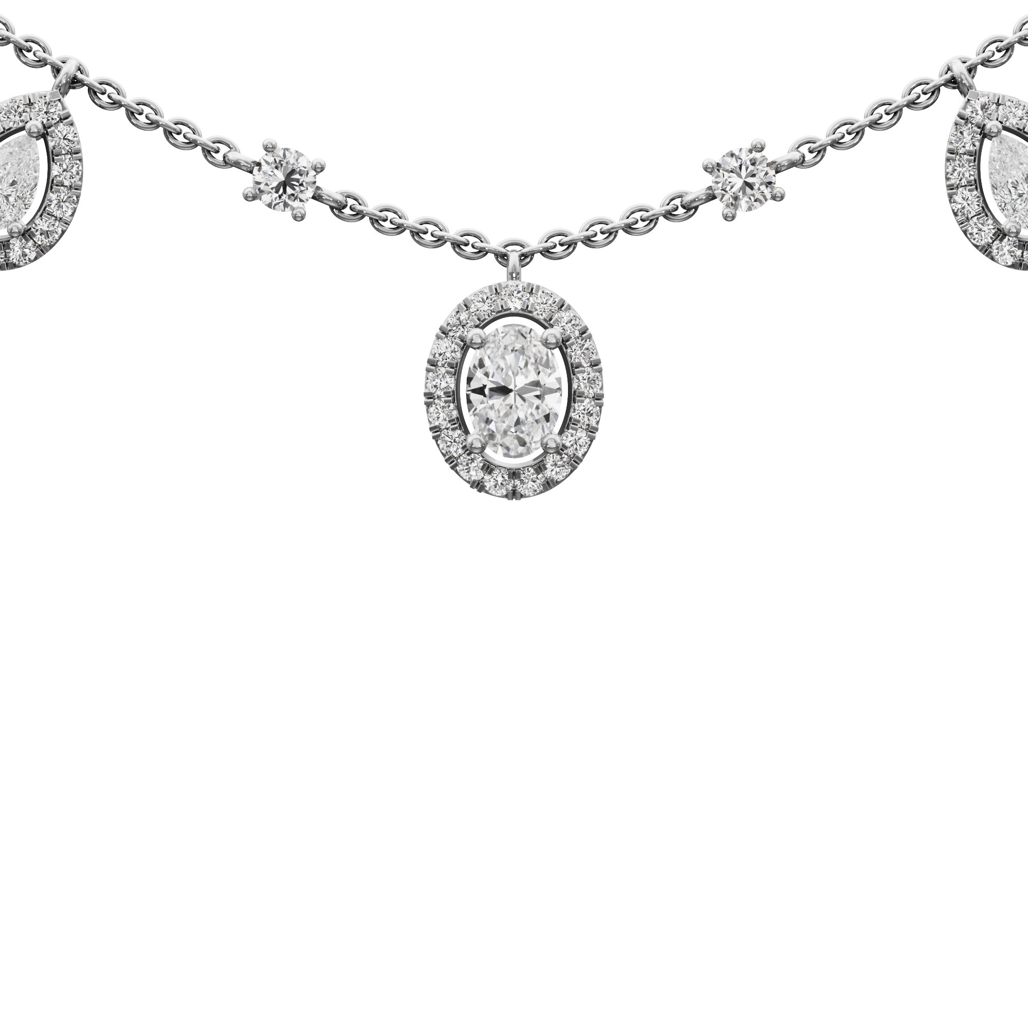 Luminary Oval Charm Diamond Necklace in 14KT White Gold (Diamond Quality:FG-VVS VS)